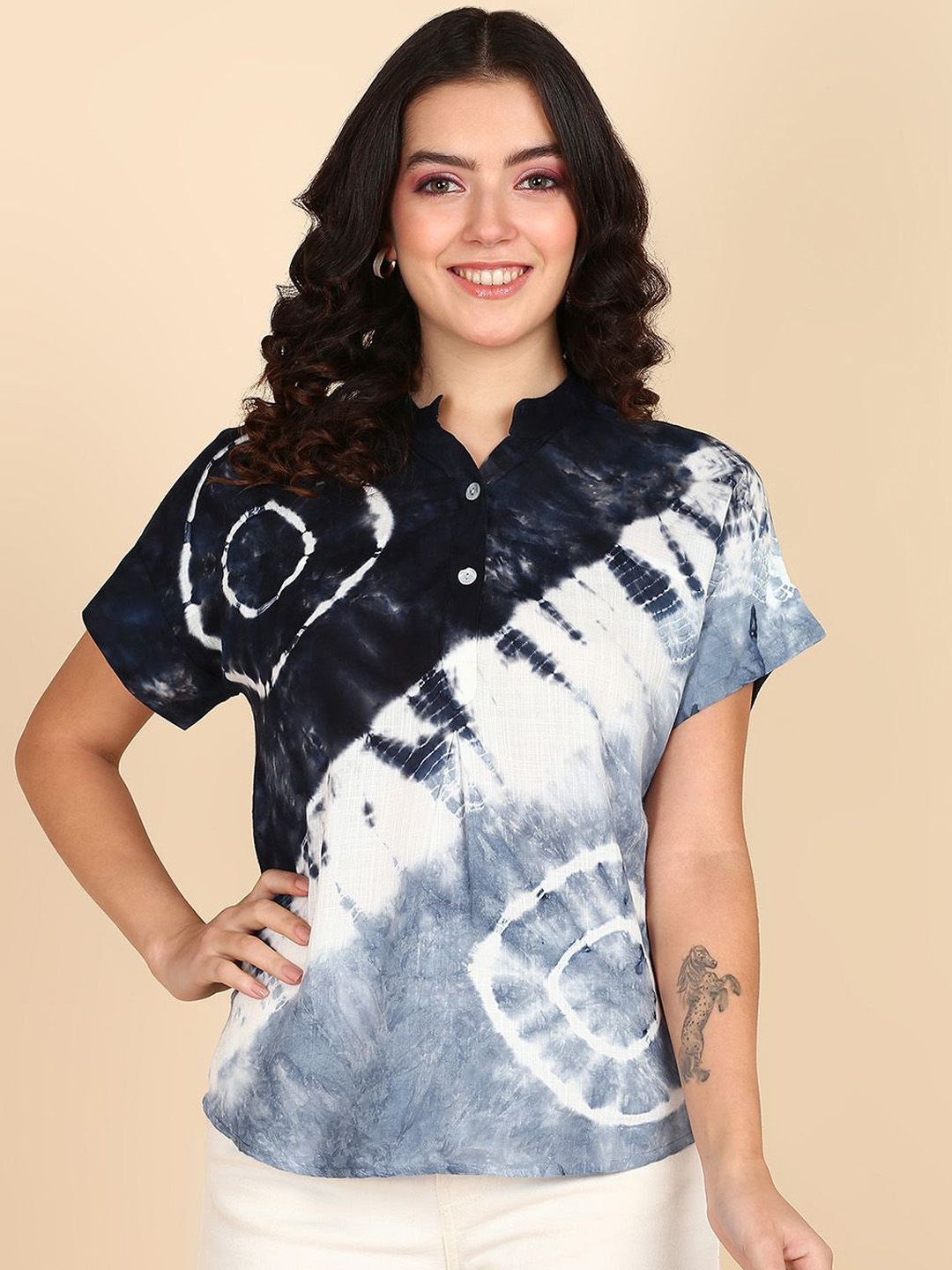 PinkTribe Women Tie and Dye Mandarin Collar Top-picture-32