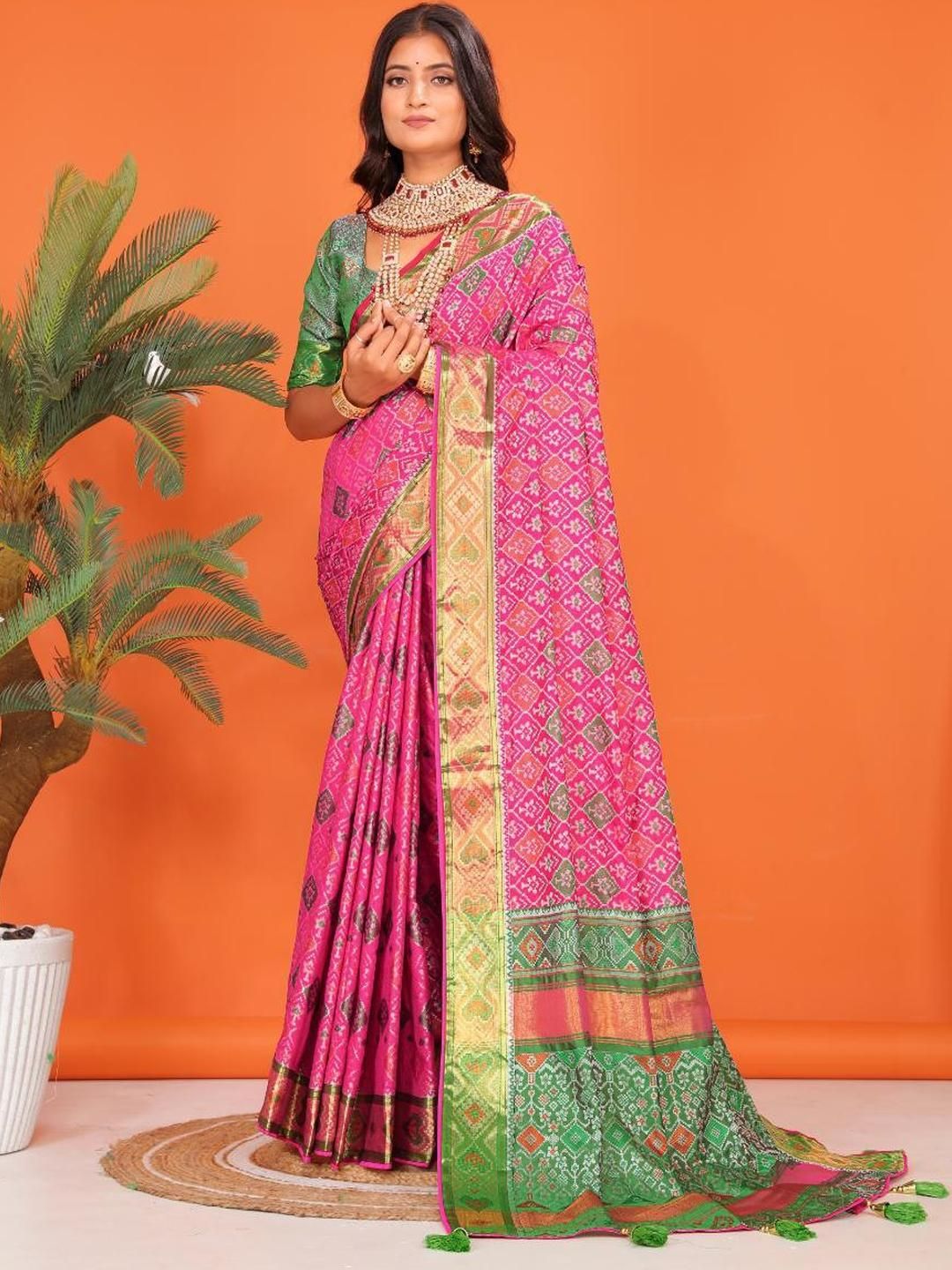 jayant creation Pink Silk Blend Patola Sarees-picture-38