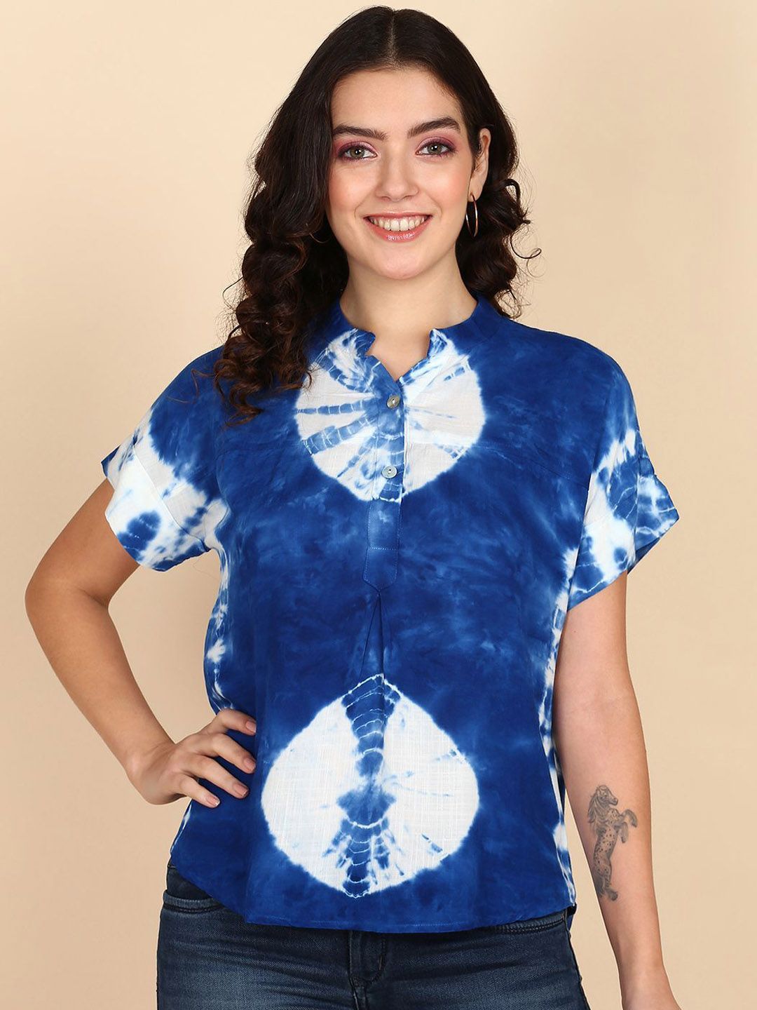 PinkTribe Women Tie and Dye Dyed Mandarin Collar Top-picture-14