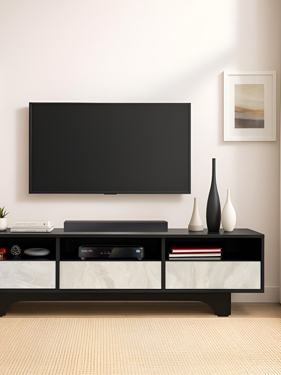 Kik Lynci Black & White Wooden TV Entertainment Unit