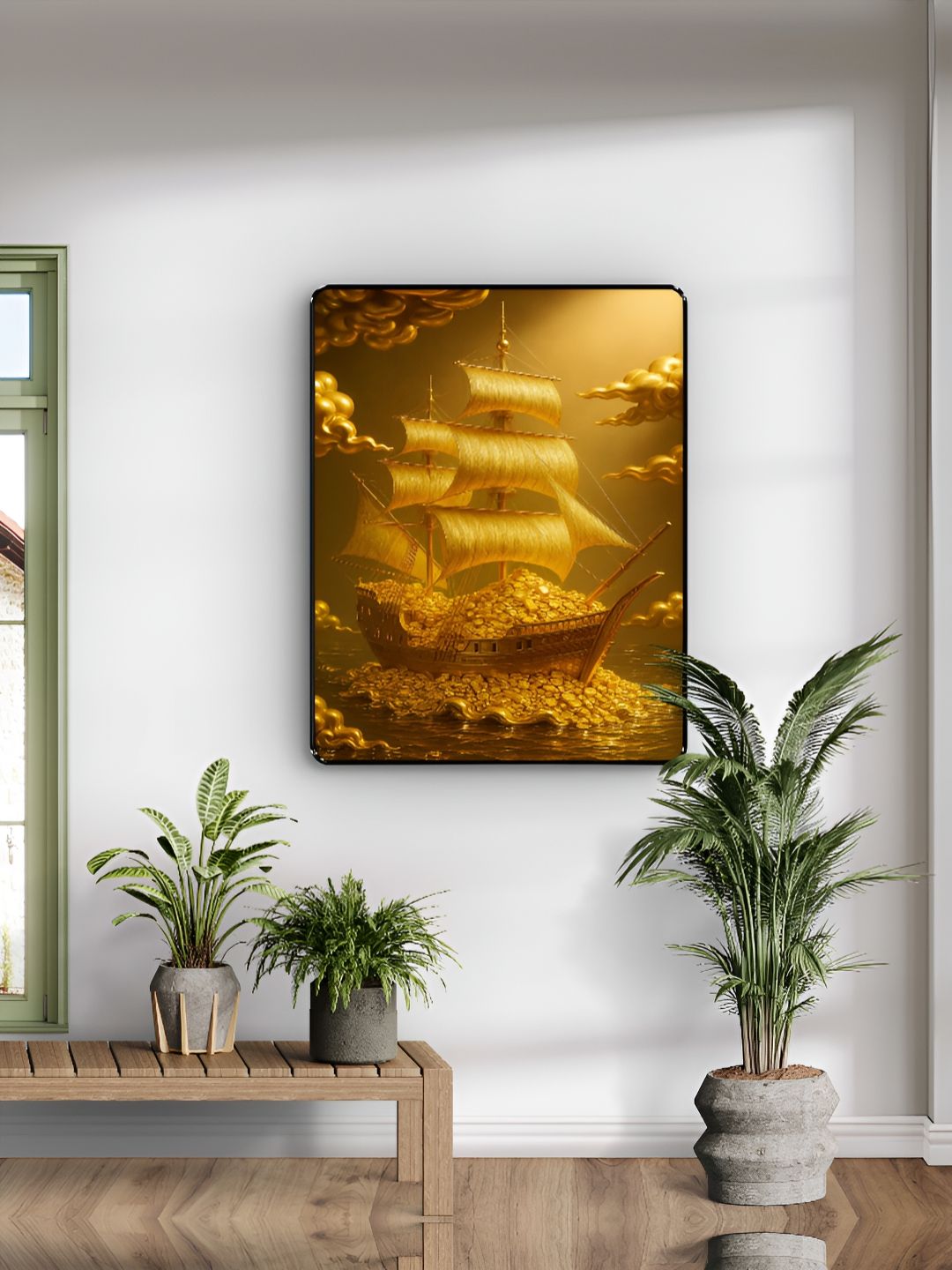 Livin'luxe Gold-Toned & Black Wealth Ship Money Wall Art-picture-34