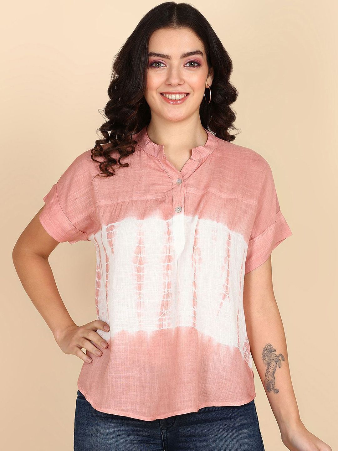 PinkTribe Tie and Dye Mandarin Collar Top-picture-22