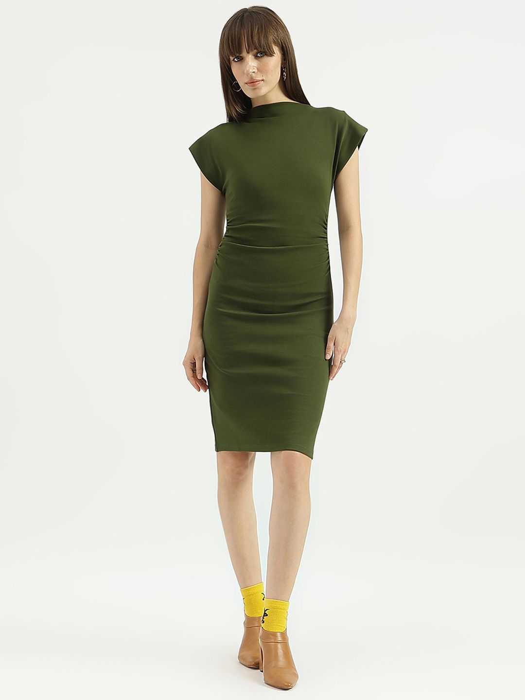 United Colors of Benetton Women Boat Neck Cap Sleeves Bodycon Dress-image-29