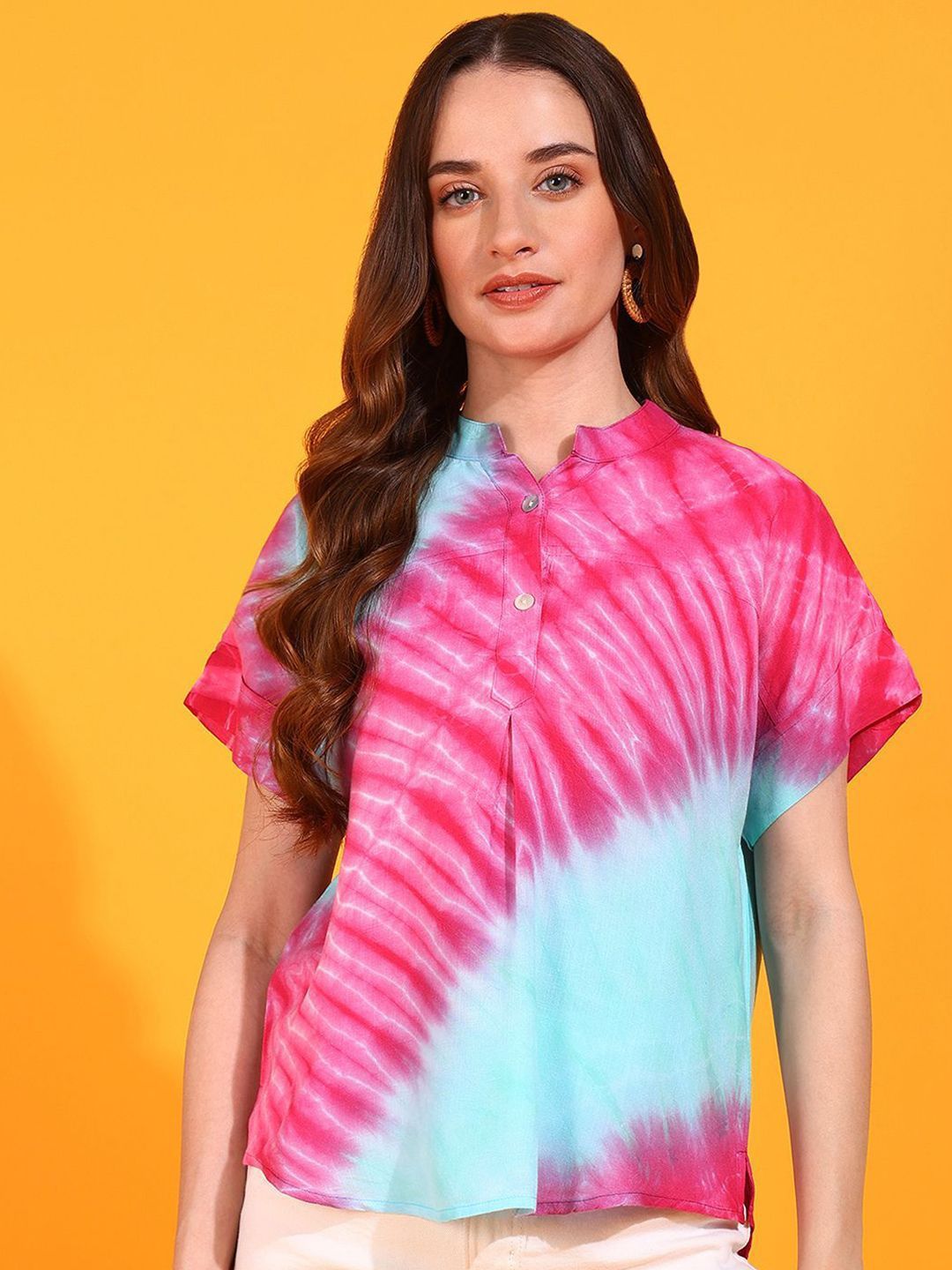 PinkTribe Women Tie and Dye Mandarin Collar Top-picture-25