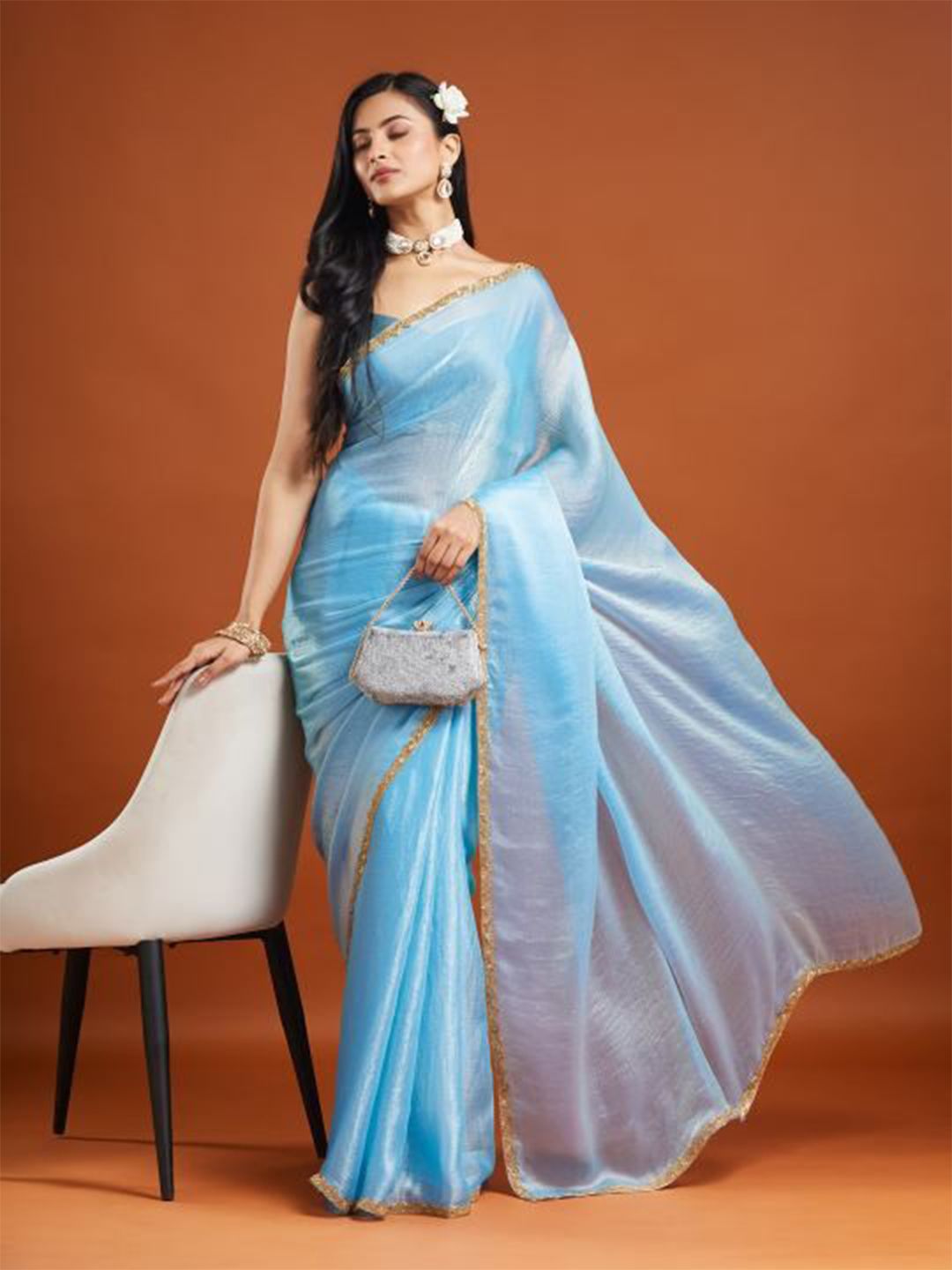 LOROFY Embellished Border Beads and Stones Tussar Saree-picture-19