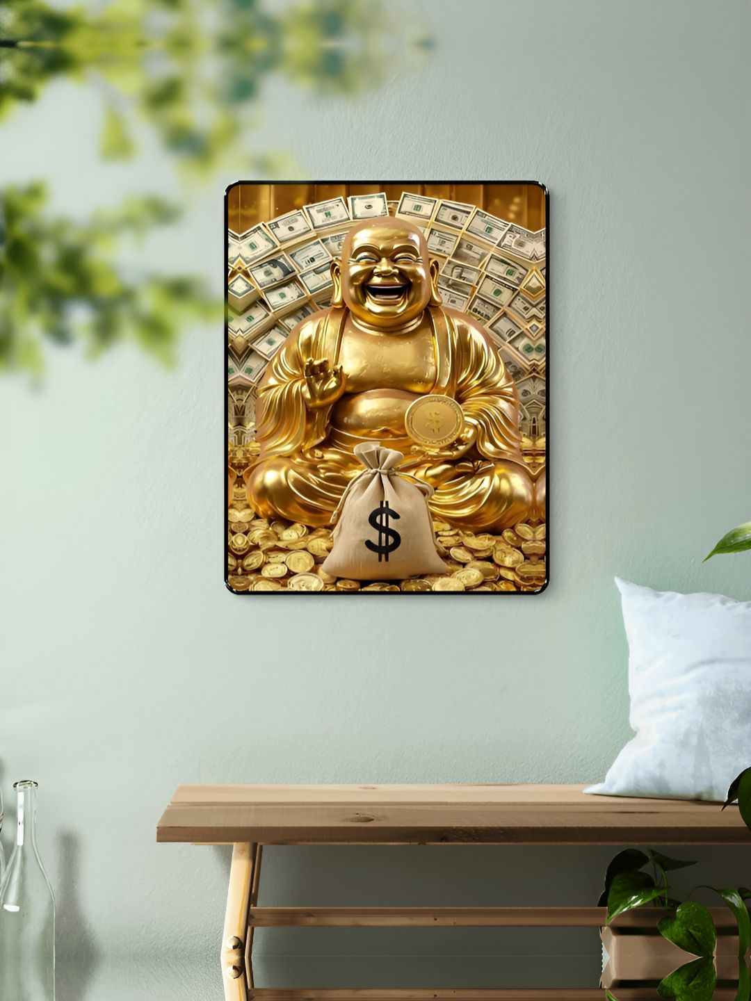Livin'luxe Gold-Toned & Black Laughing Buddha Money Wall Art-picture-33
