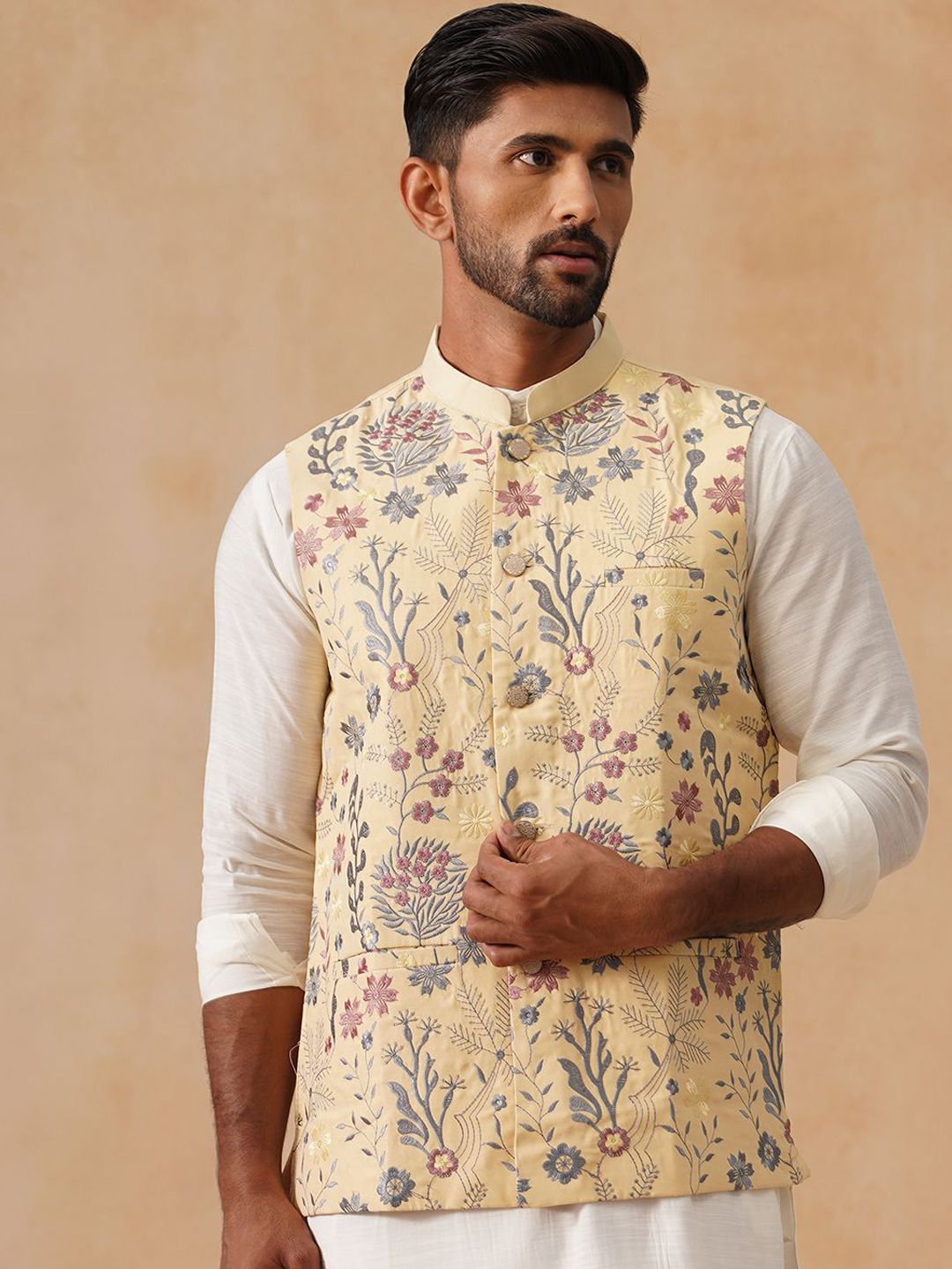 Jompers Men Floral Embroidered Nehru Jacket-picture-33
