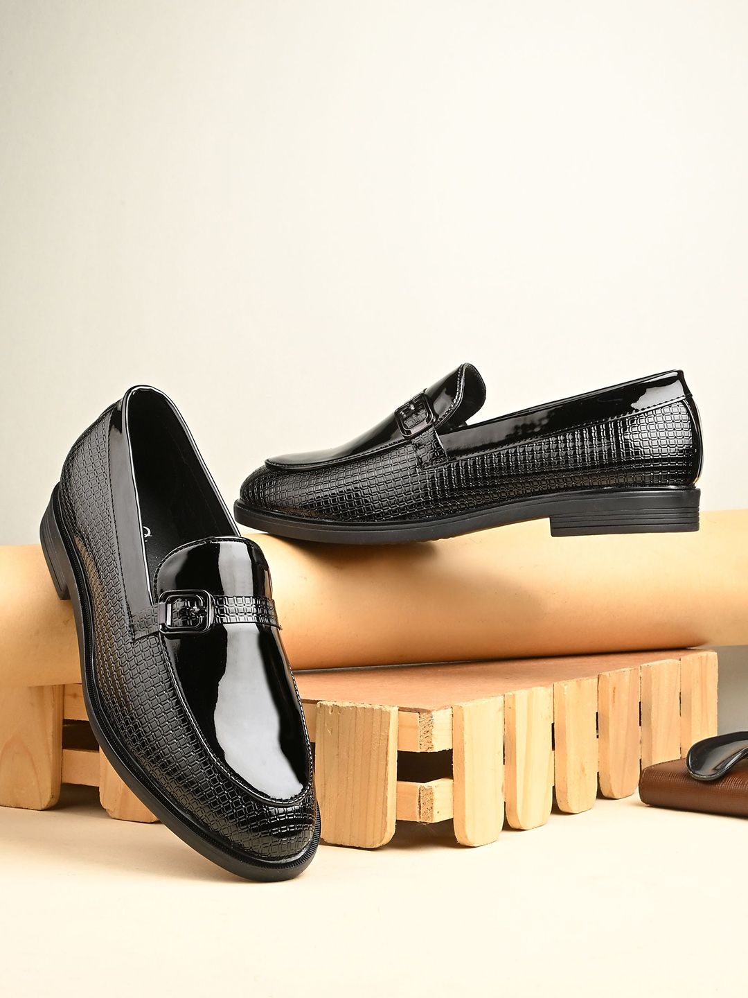 House of Pataudi Men Textured Formal Slip-On Loafers-picture-27