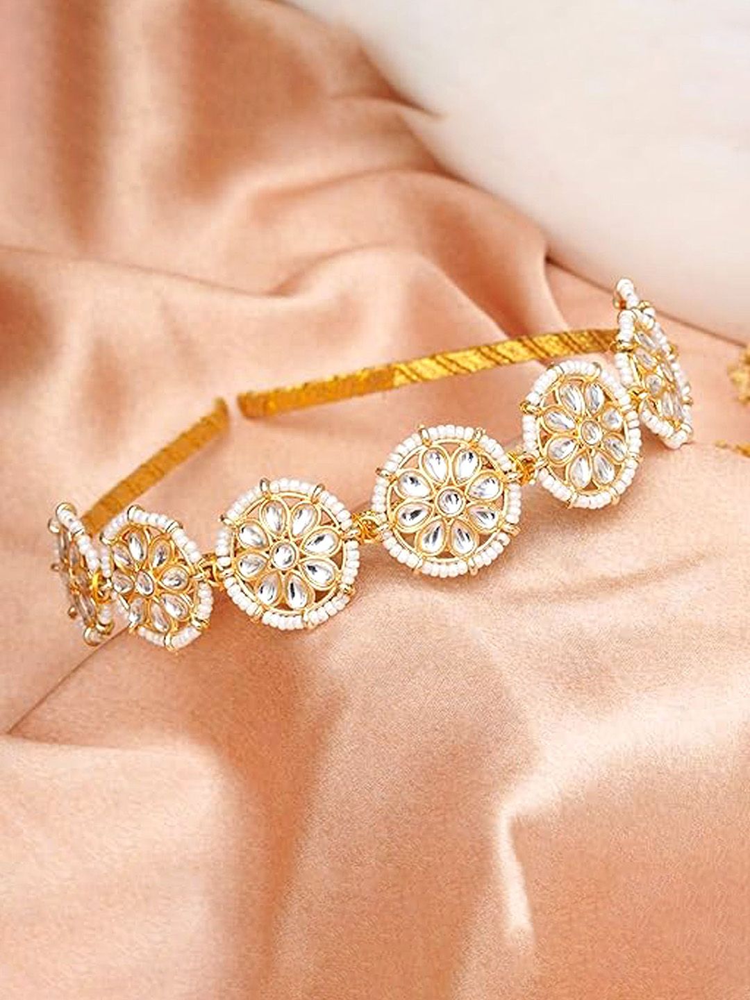 J D Jewellers Gold-Plated American Diamond Studded Matha Patti Head Jewellery-picture-23