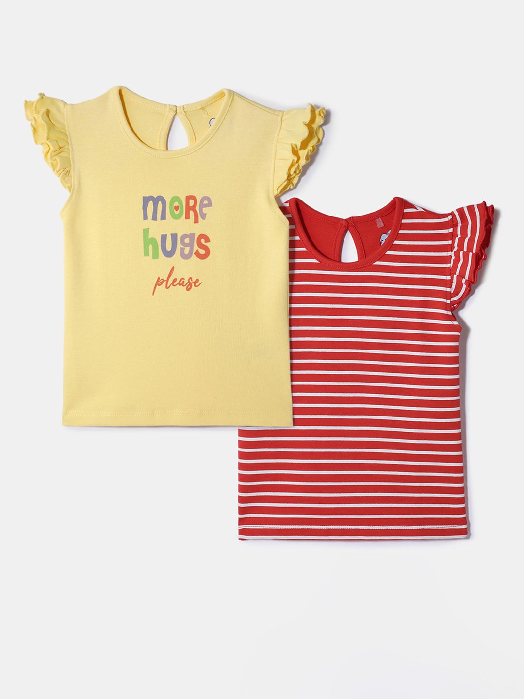 Nauti Nati Girls Pack of 2 Printed Round Neck Cotton Top