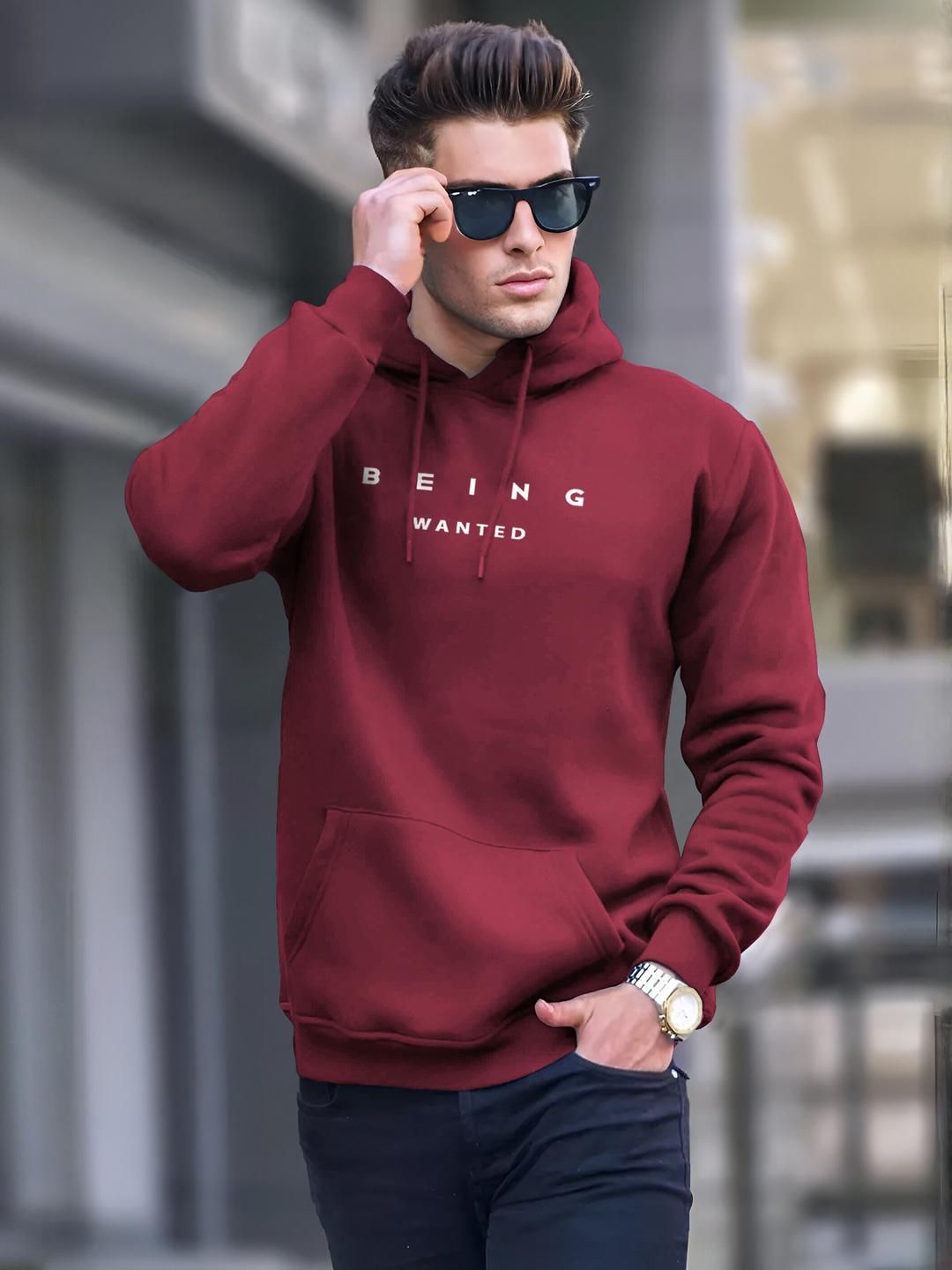 BEING WANTED Men Printed Hooded Sweatshirt-picture-19
