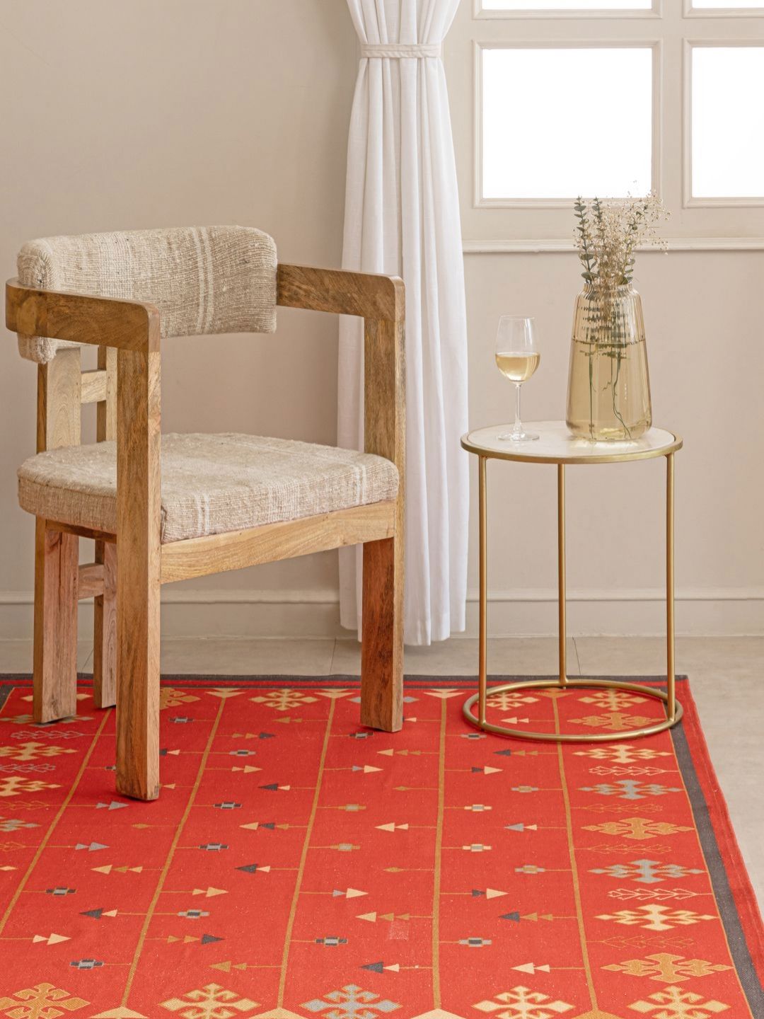 THEGASBH Maroon & Gold Toned Printed Cotton Carpet-image-27