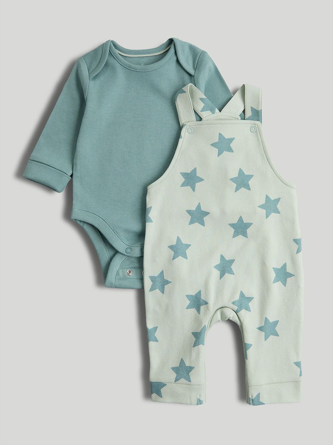 mothercare Boys Full Sleeve Pure Cotton Dungaree and Bodysuit Set