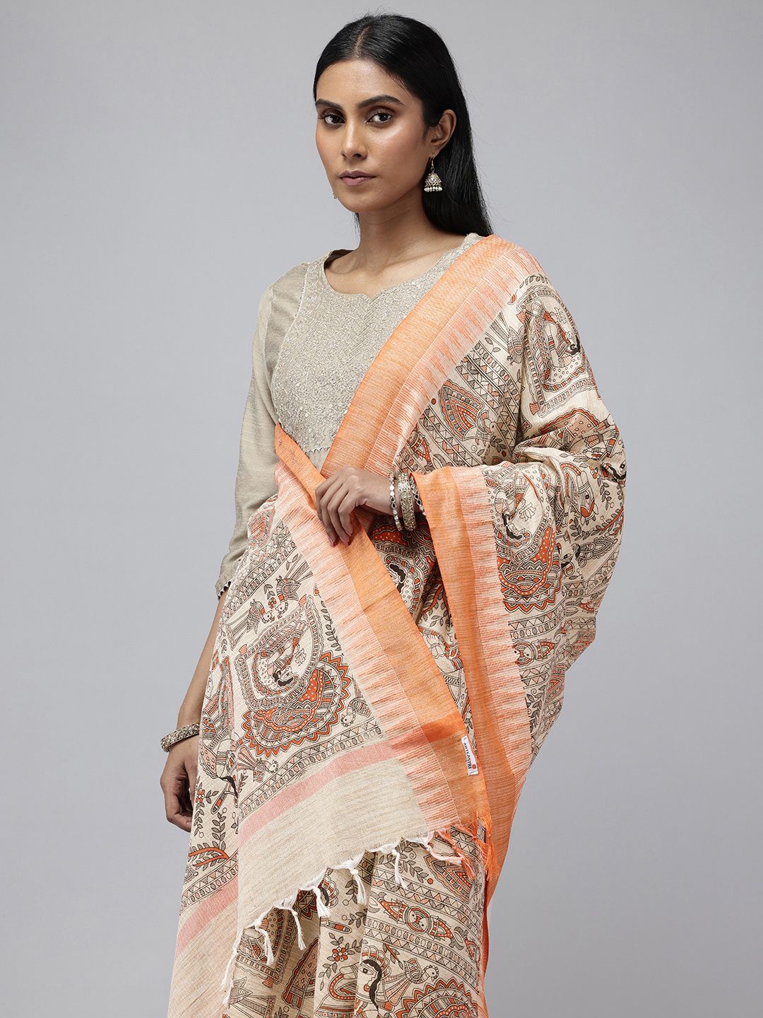 ArtEastri Ethnic Motifs Printed Pure Cotton Dupatta-image-2