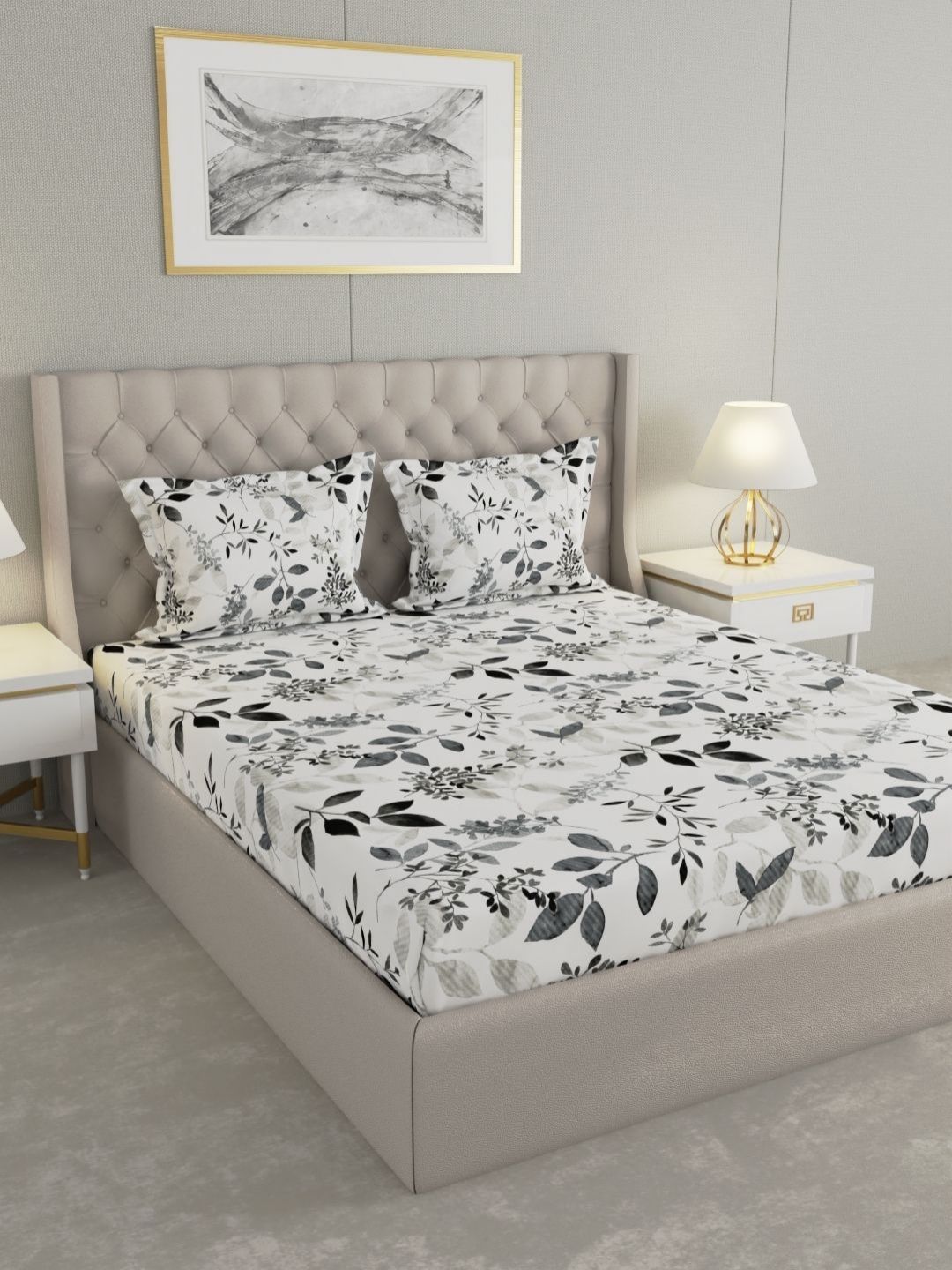 Raymond Home Memories White & Grey Printed 100 TC Queen Bedsheet Set 2.25 m x 2.2 m-image-28