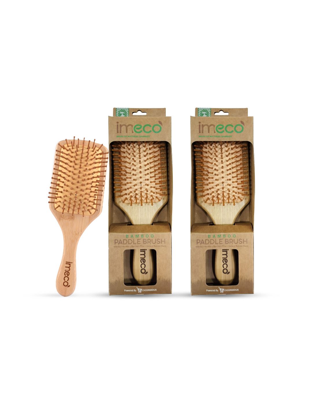 IMECO Set Of 2 Detangling Bamboo Flat Paddle Brush Combs