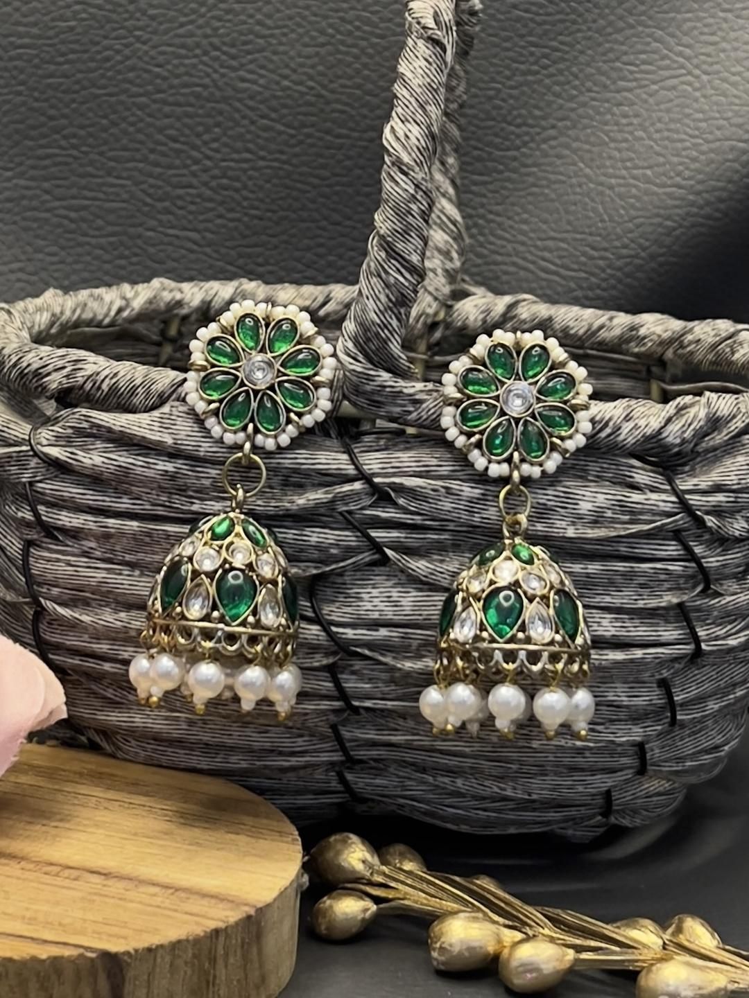 Fashion Theme Brass Plated Dome Shaped Jhumkas Earrings-picture-15