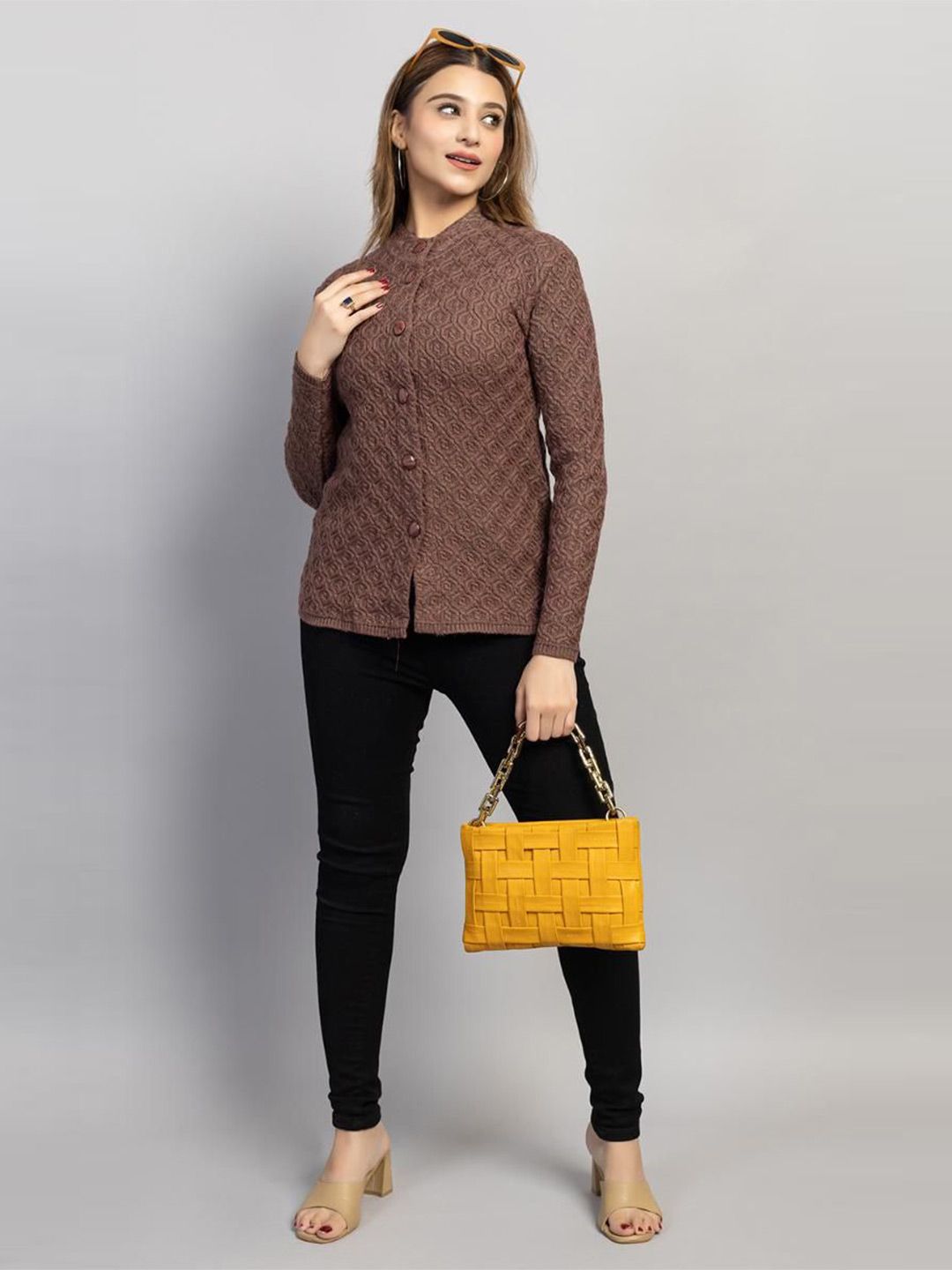 Dart Line Geometric Woven Design Cardigan-picture-20