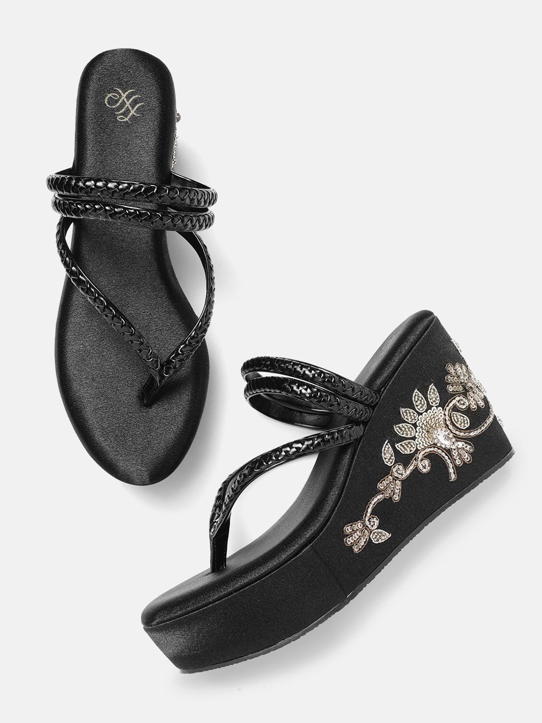 House of Pataudi Embellished Ethnic Wedge Heels-picture-46