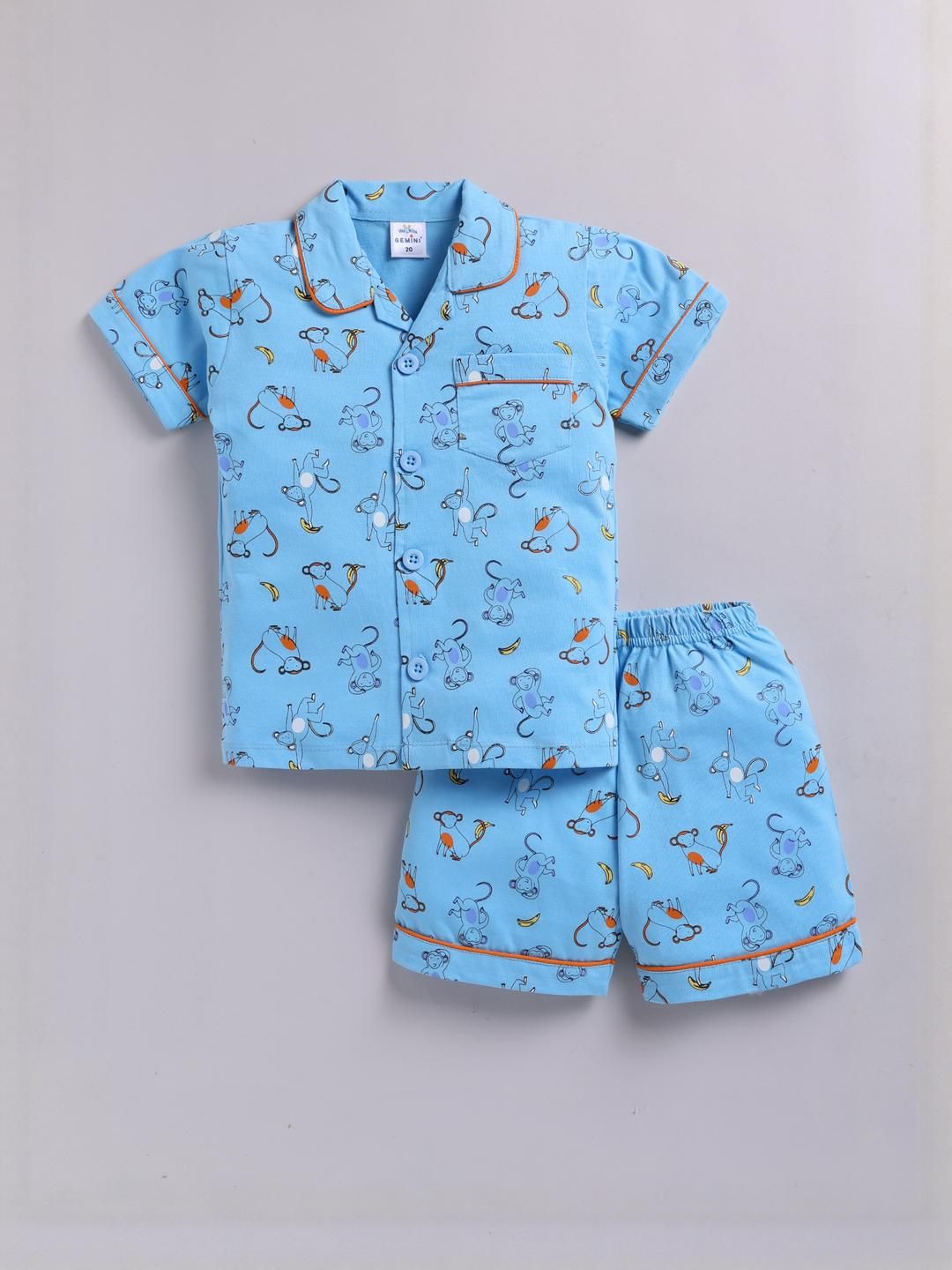 GEMINI Boys Printed Cotton Shirt And Shorts Night suit-image-25