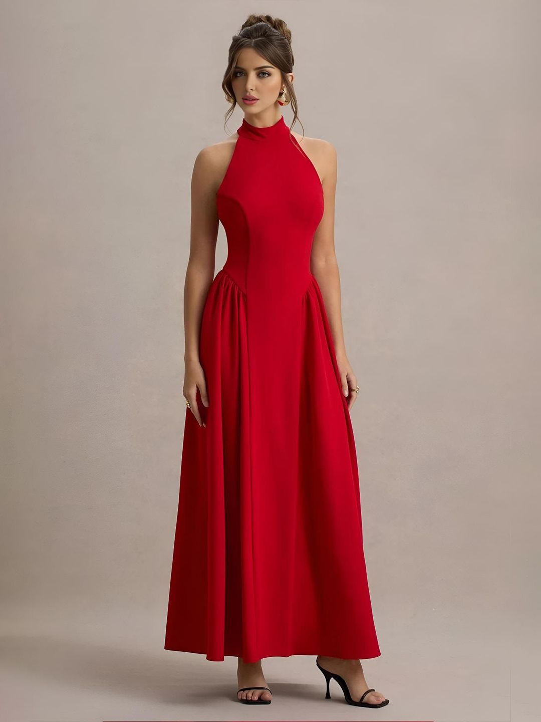 R.Code by The Roadster Life Co. Women Pleated High Neck Fit & Flare Maxi Dress-picture-19