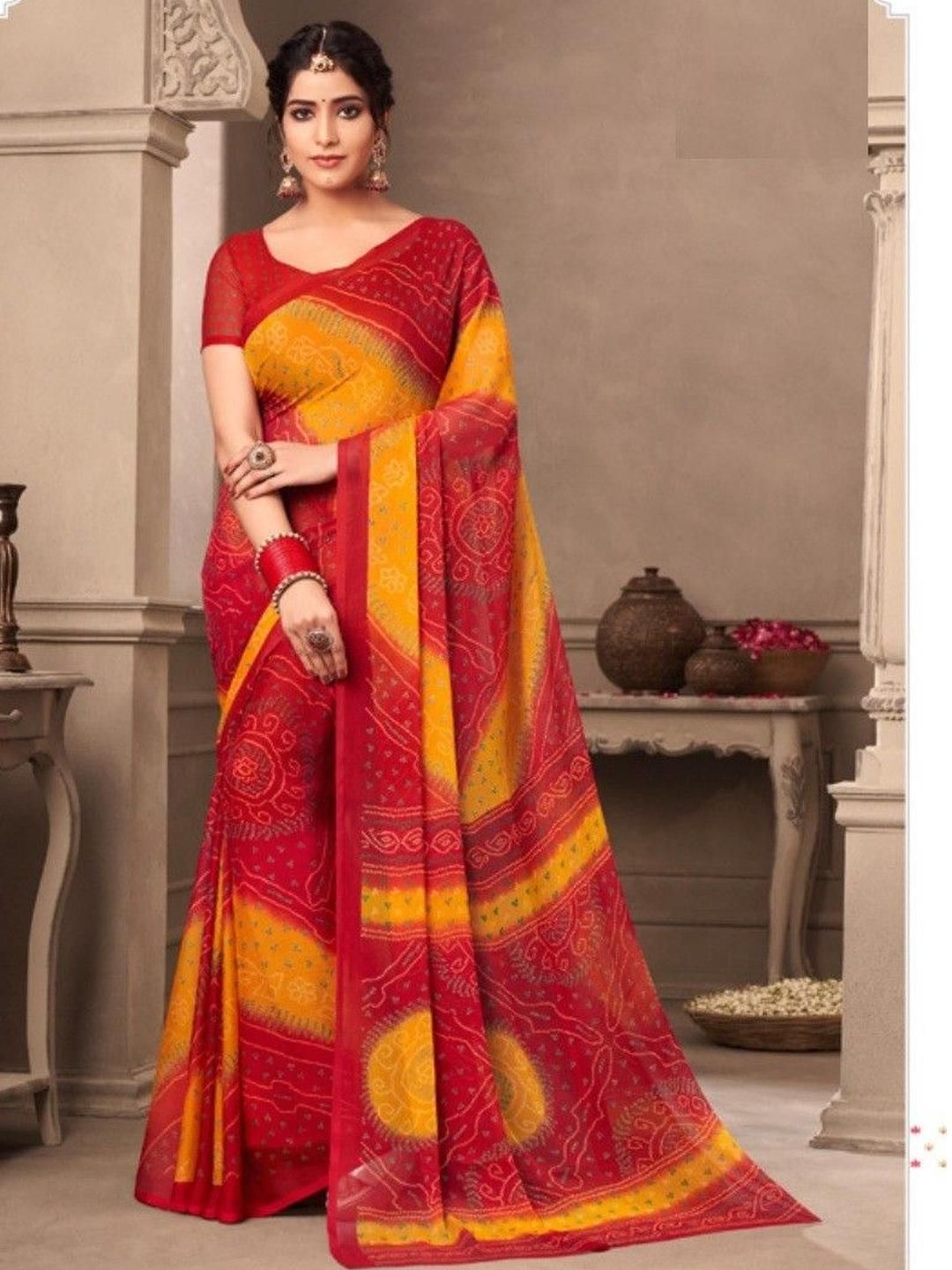DURGA EMPORIO Printed Pure Chiffon Bandhani Saree-picture-18