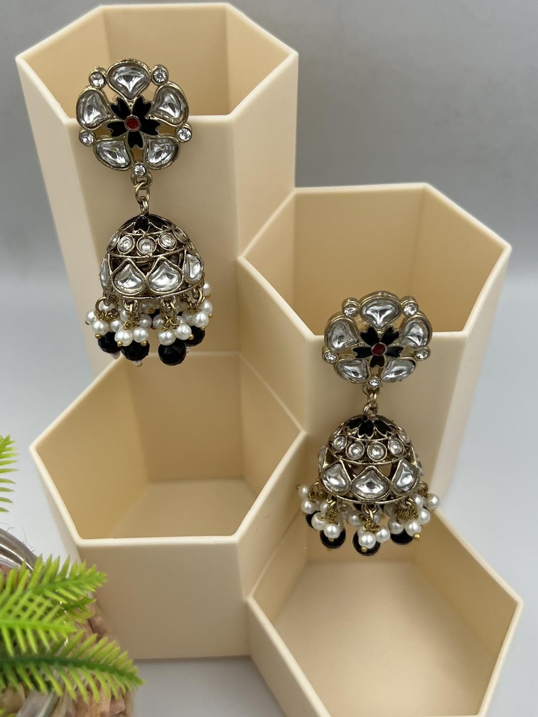 Fashion Theme Brass Plated Dome Shaped Jhumkas Earrings-picture-17