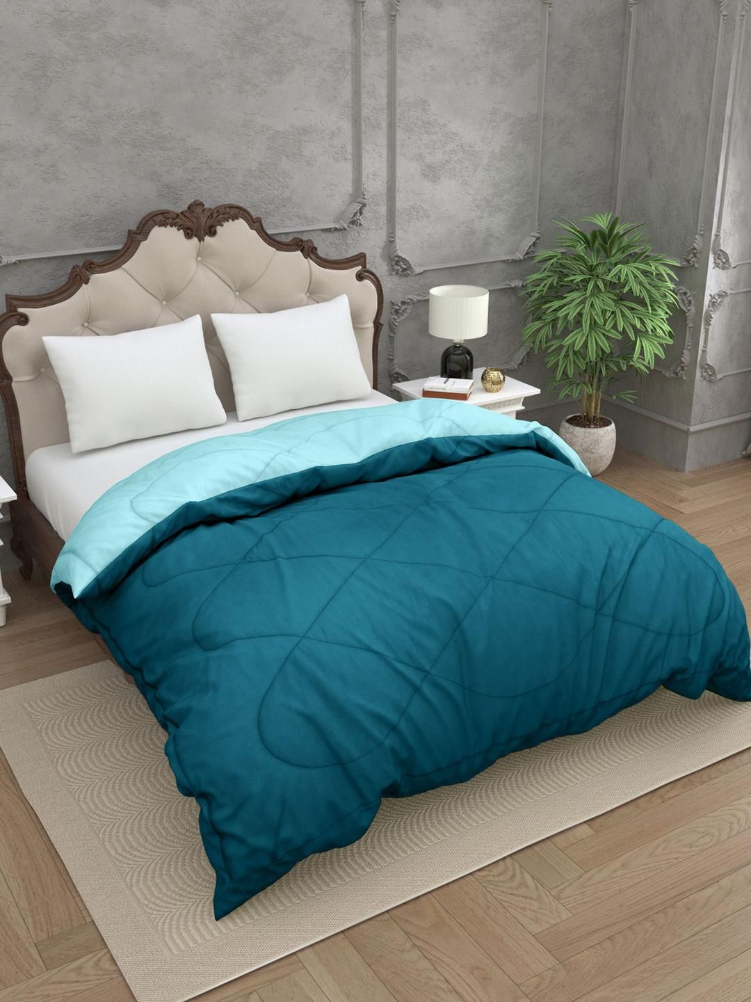 Myntra Elegant Homes Blue Microfiber Heavy Winter 210 GSM Double Bed Comforter-picture-12