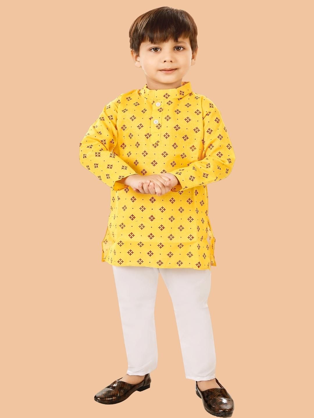 LABELZERO Unisex Kids Yellow Ethnic Motifs Kurta With Pyjamas-picture-46