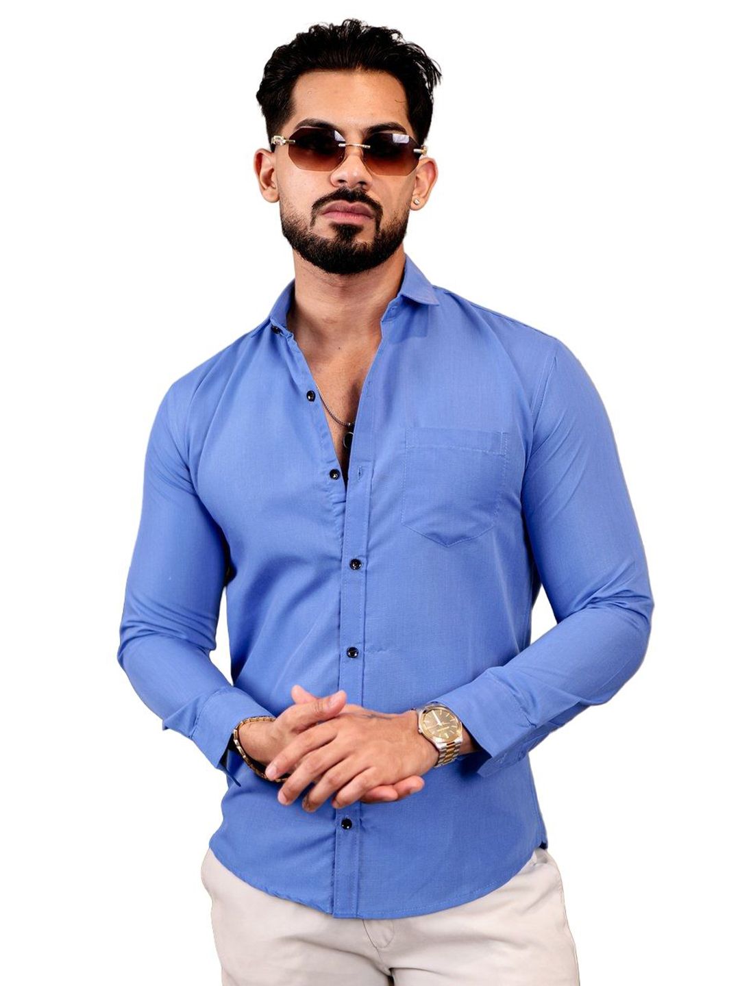 IKON FASHION Men Original Fit Solid Spread Collar Cotton Casual Shirt-picture-37