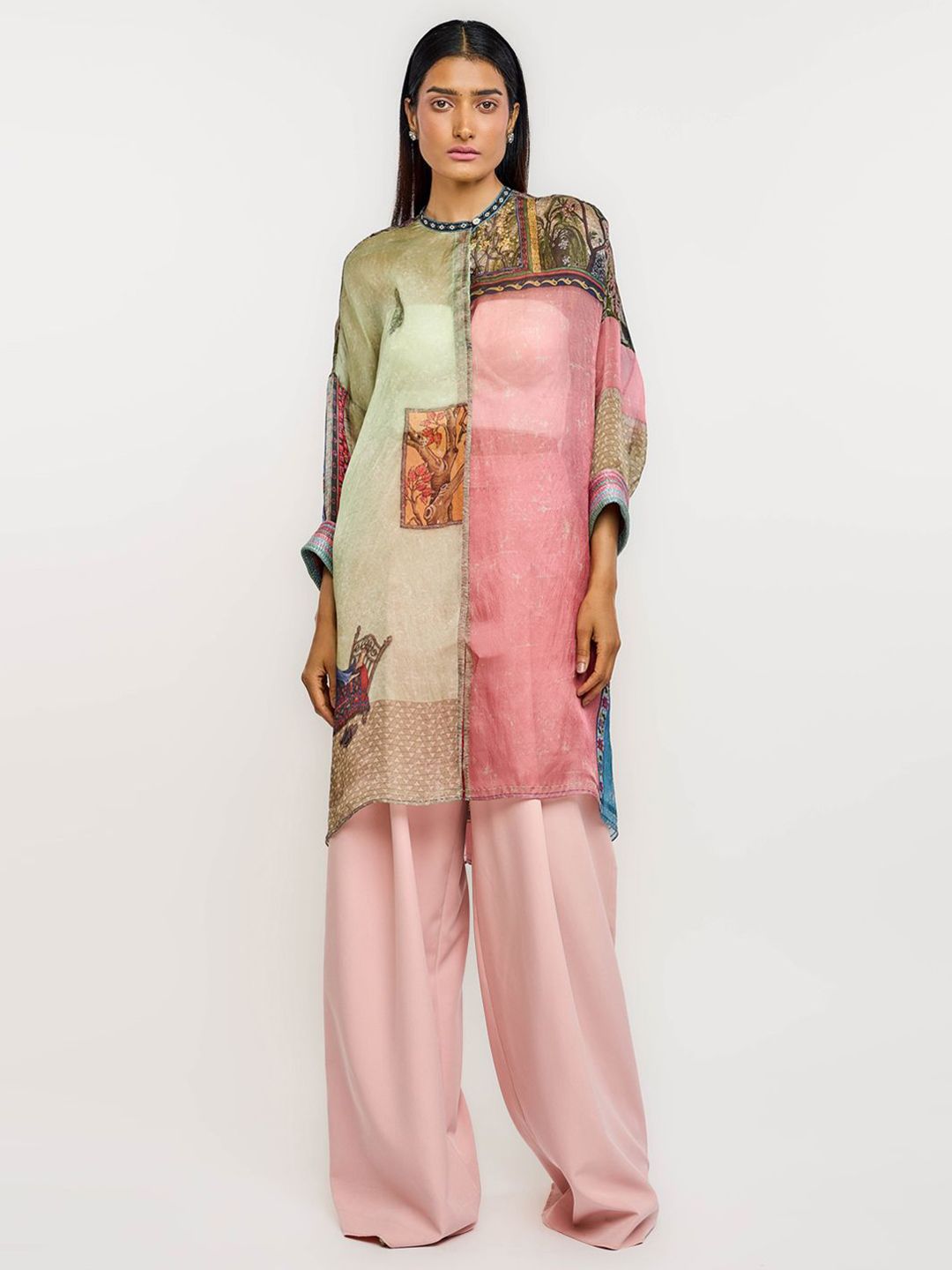 OTT Tarun Tahiliani Printed Silk Mandarin Collar Tunic-picture-16