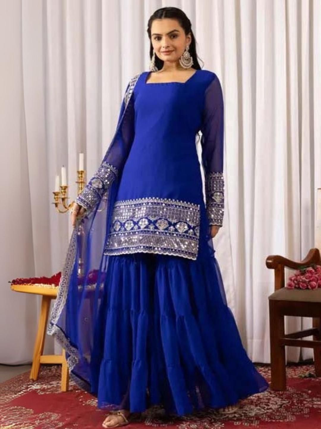 KALINI Women Embroidered Regular Kurta with Trousers & With Dupatta