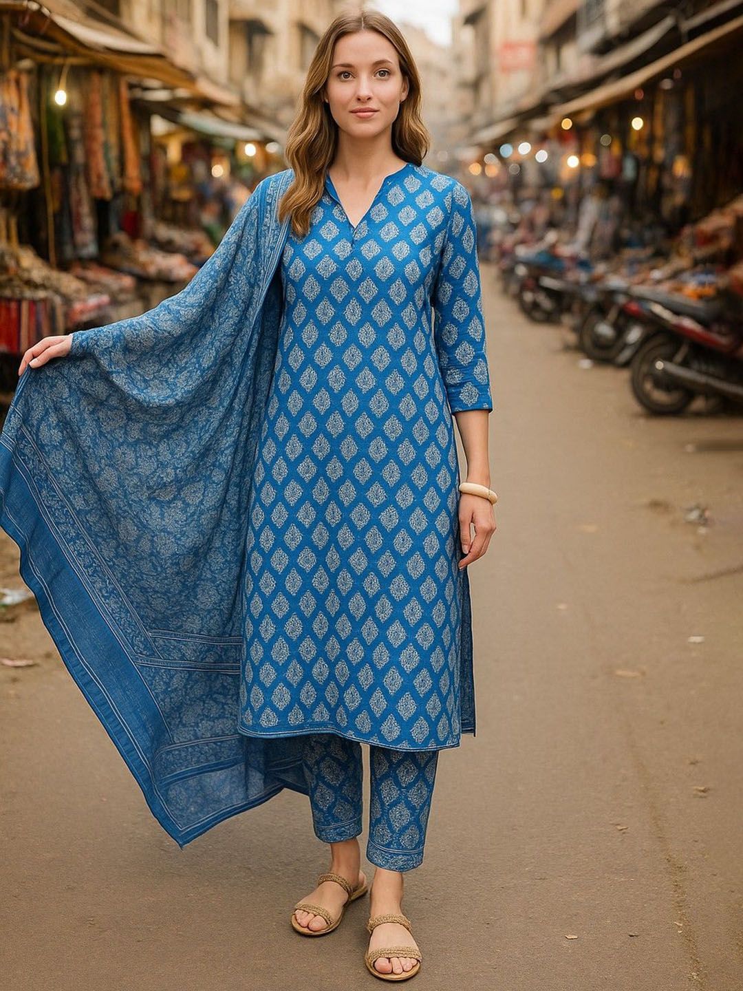 Lookmark Women Ethnic Motifs Printed Regular Kurta with Trousers & Dupatta-picture-28