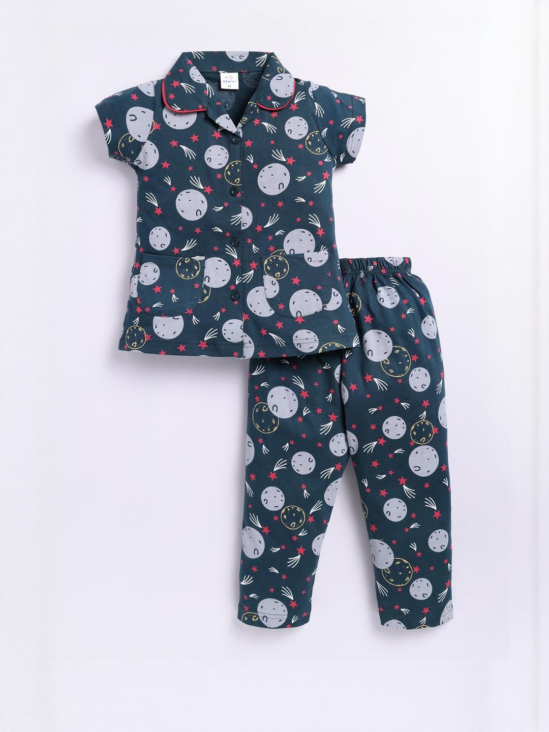 GEMINI Girls Cotton Printed Half Sleeve Night Suit Set-image-3