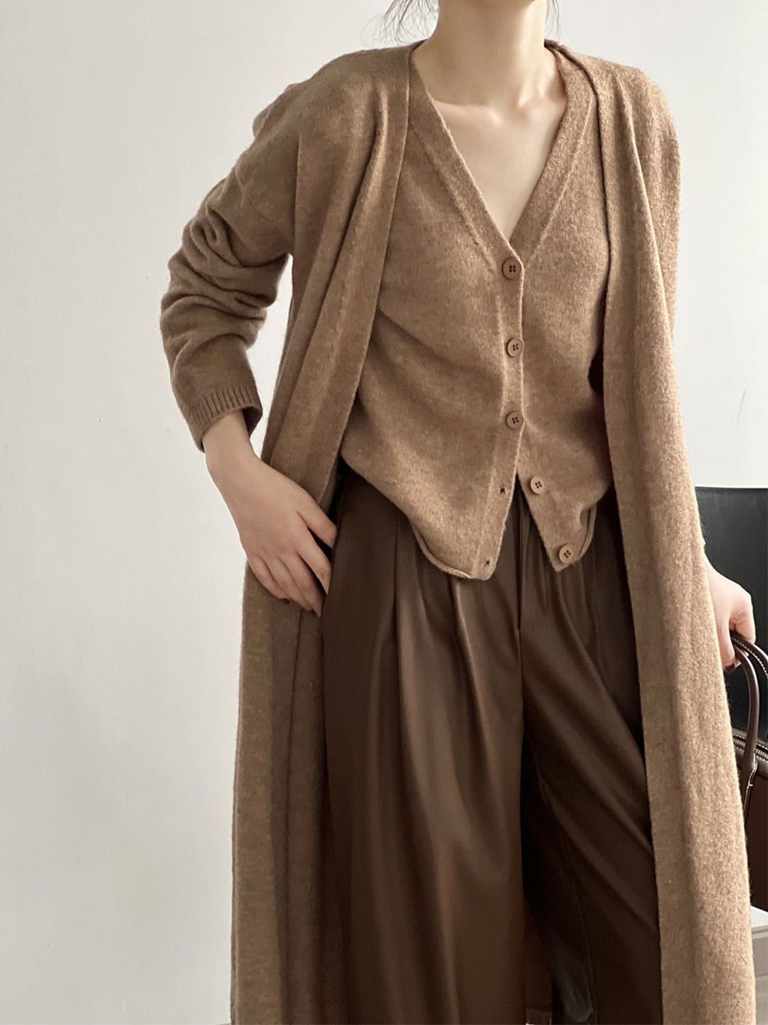 bebe V-Neck Longline Ribbed Knit Cardigan and Button-Front Tank Top-picture-31