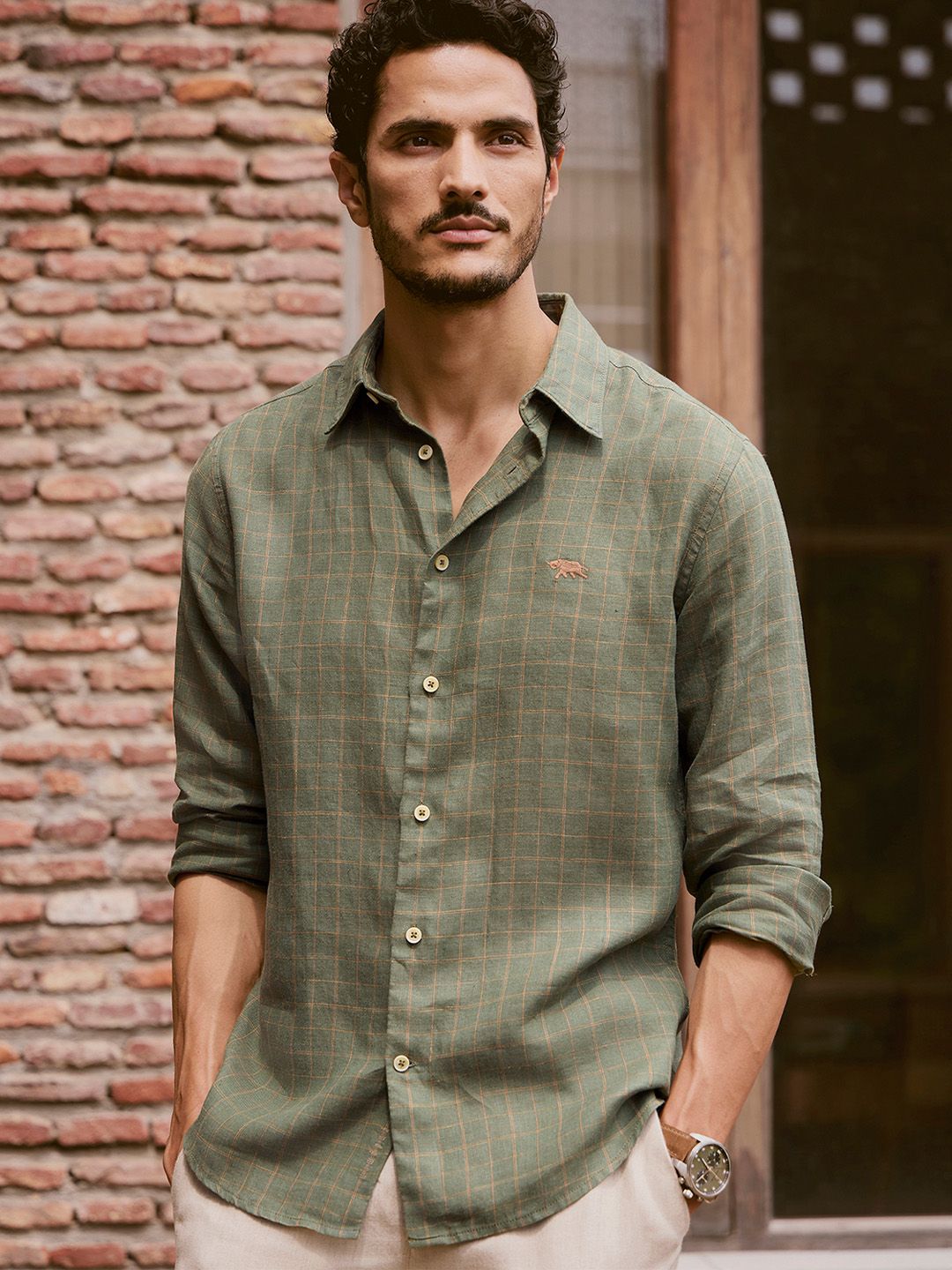 Andamen Men Casual Linen Woven Slim Fit Shirt-picture-38