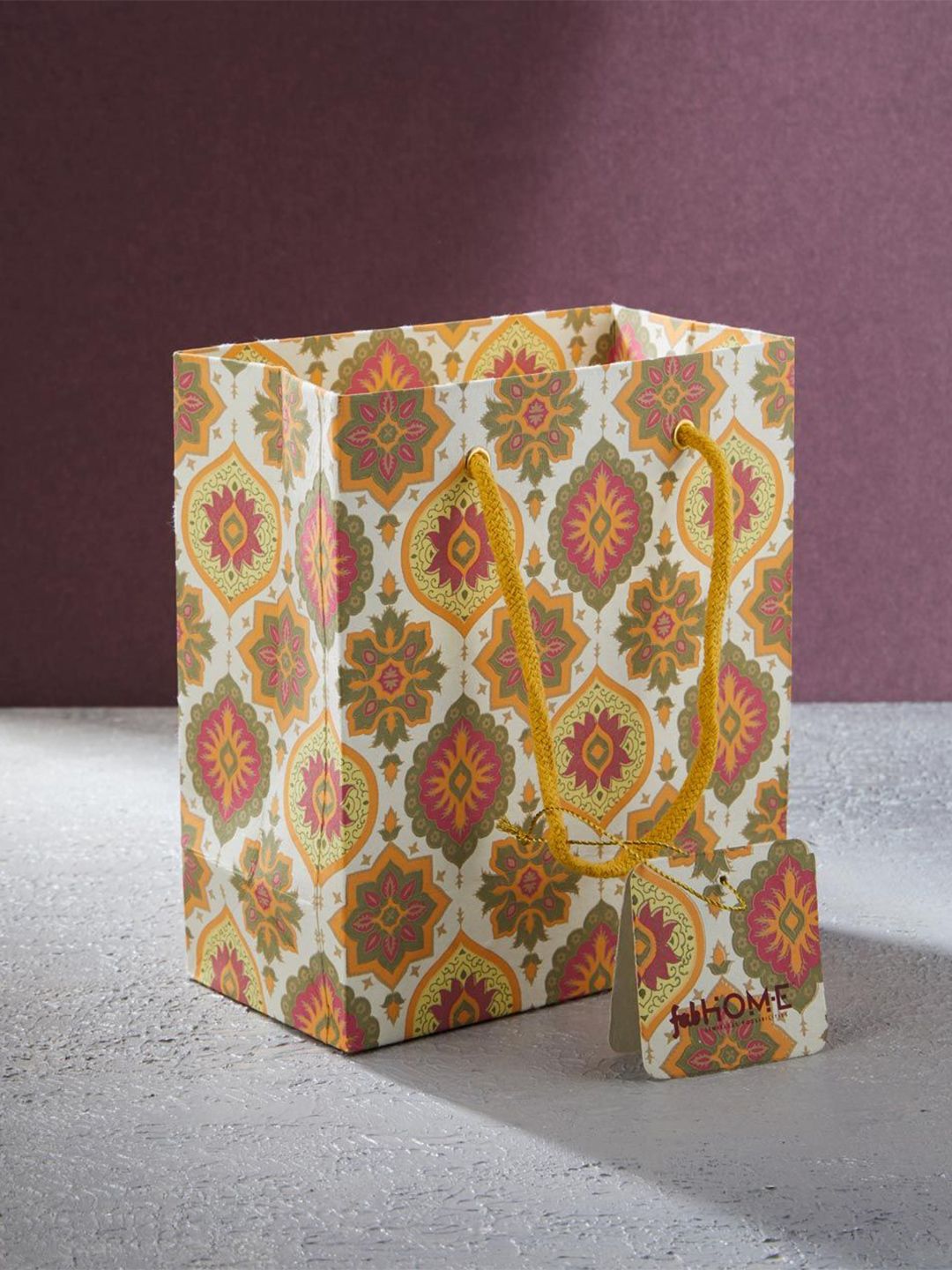 Fabindia Ethnic Motifs Printed Shopper Ajrakh Paper Gift Bag-image-36
