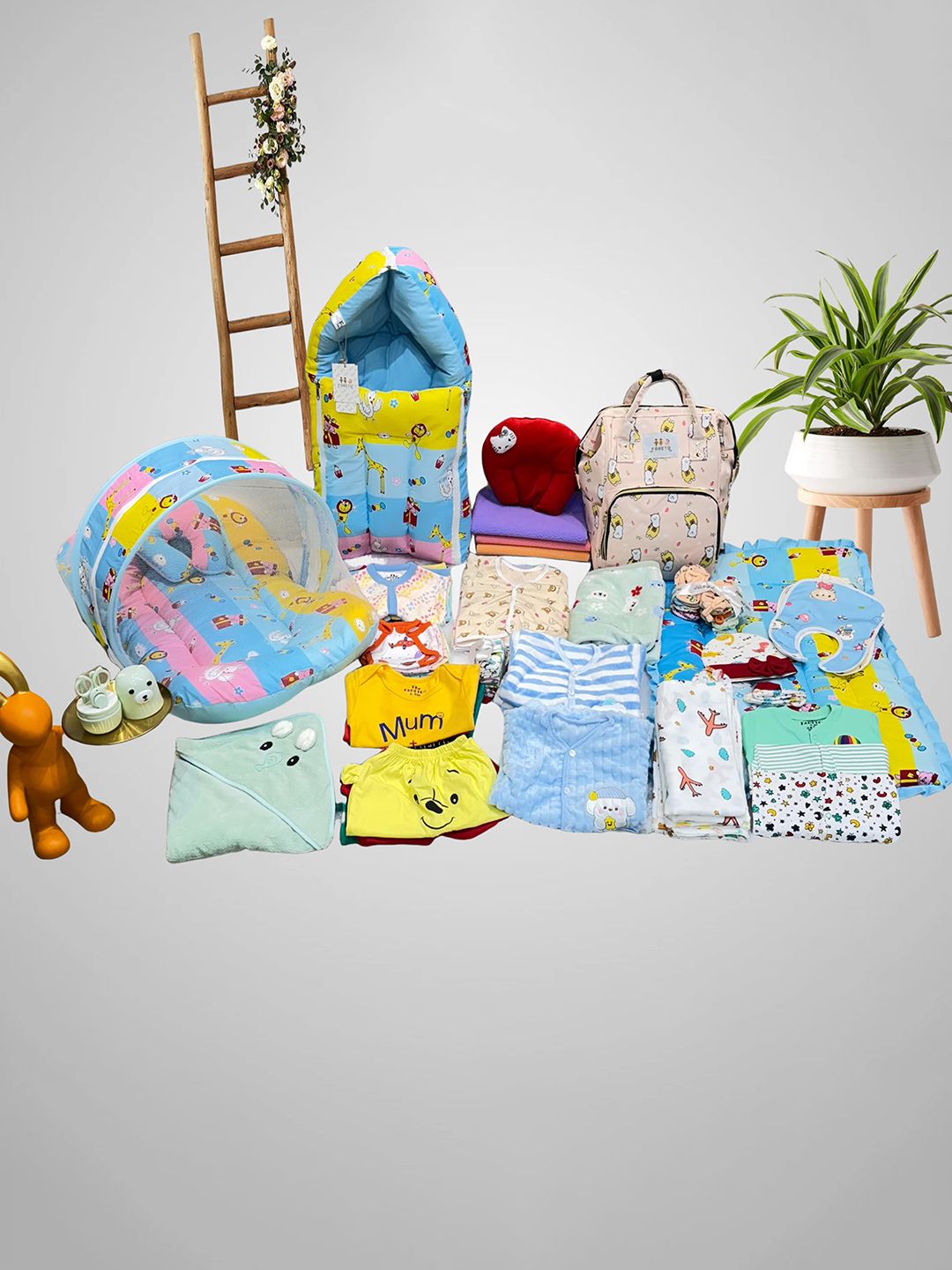 Fareto Infants 91 Pieces Printed Pure Cotton Baby Apparel Gift Set