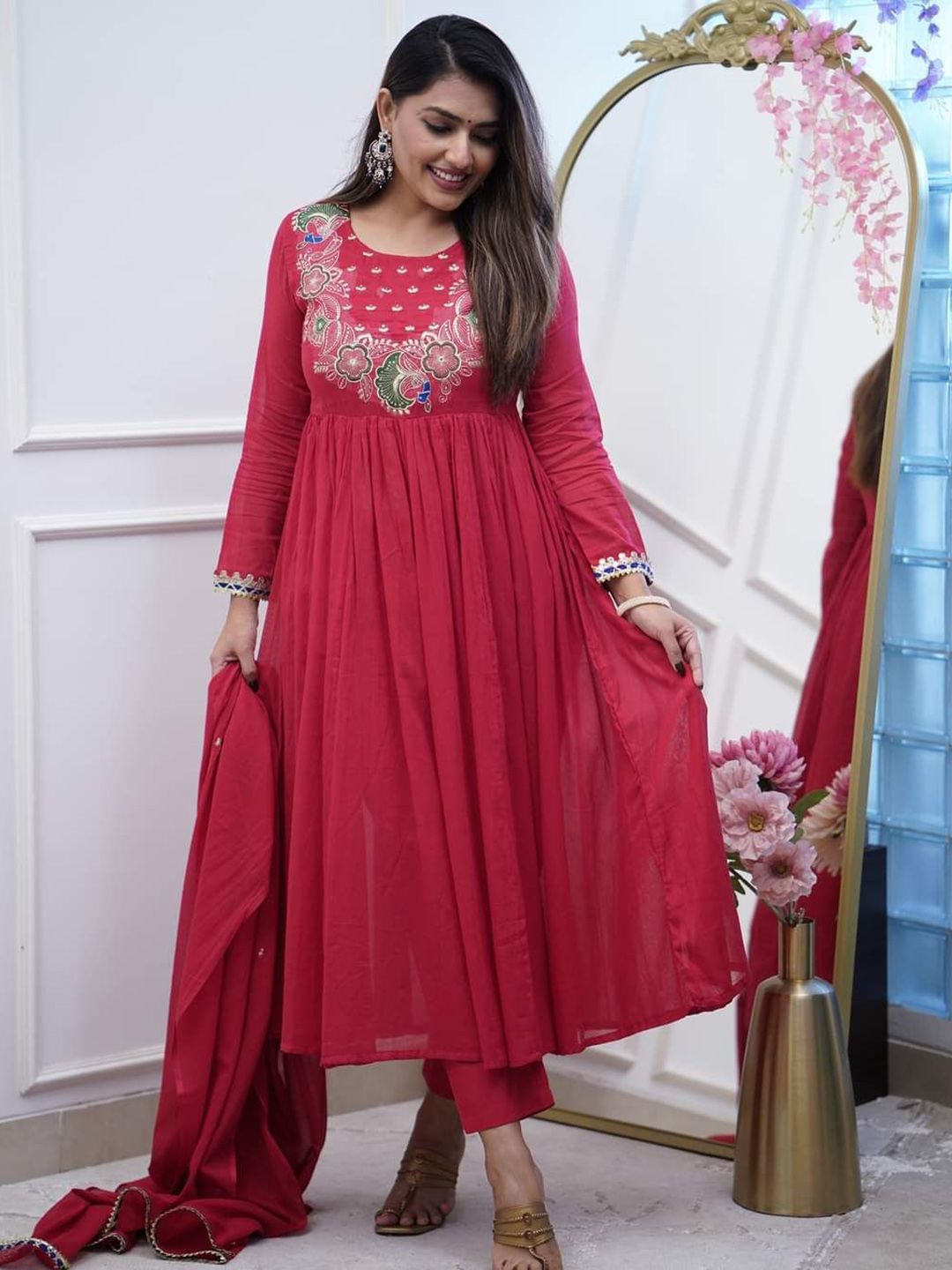 Brand Hill Women Floral Embroidered Anarkali Kurta with Trousers & Dupatta-picture-38