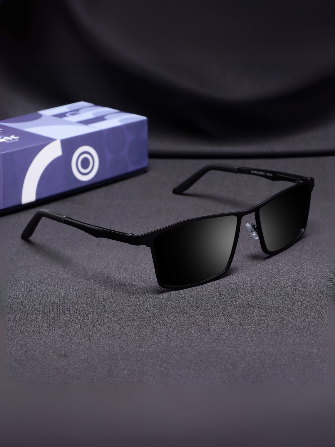 SUNGLASSIC Unisex Rectangle Sunglasses Ridex-Full-Black-Black-image-44