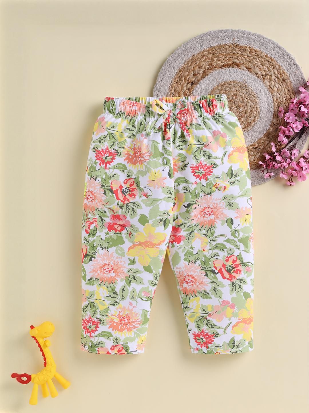 Biskid Girls Green & White Floral Printed Capris-picture-12