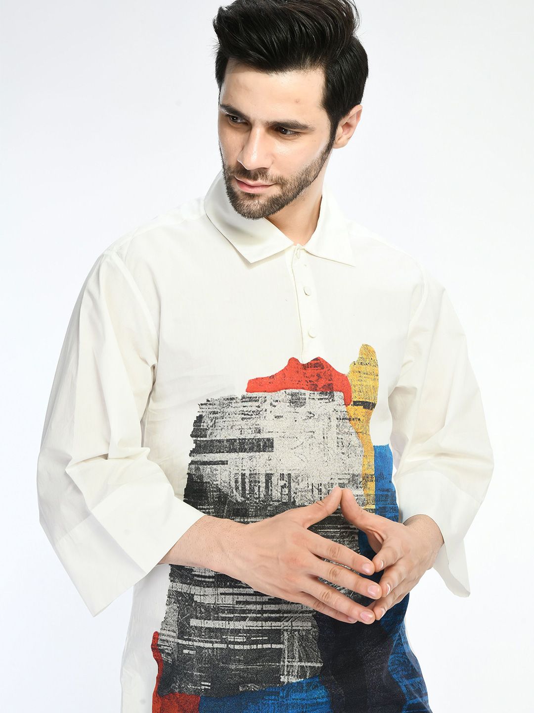 SAMANT CHAUHAN Men Printed Shirt Collar Kurta-picture-28
