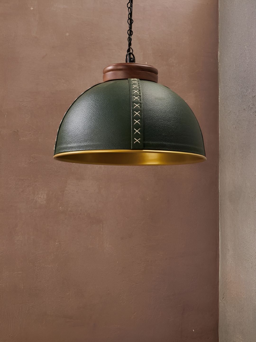 Fabindia Green & Gold-Toned Metal Ceiling Lamp