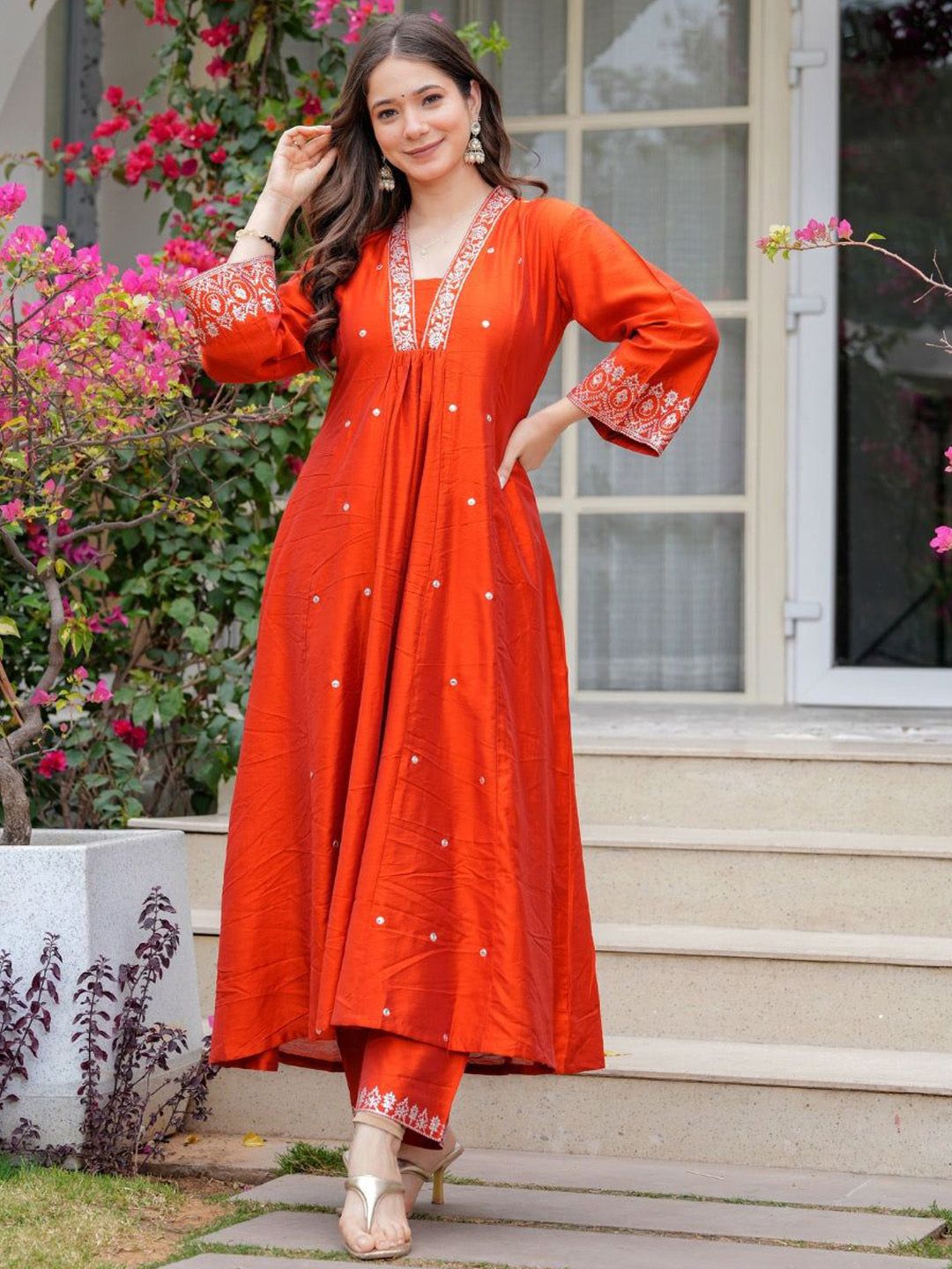 Brand Hill Women Ethnic Motifs Embroidered Anarkali Kurta with Trousers & Dupatta-picture-19