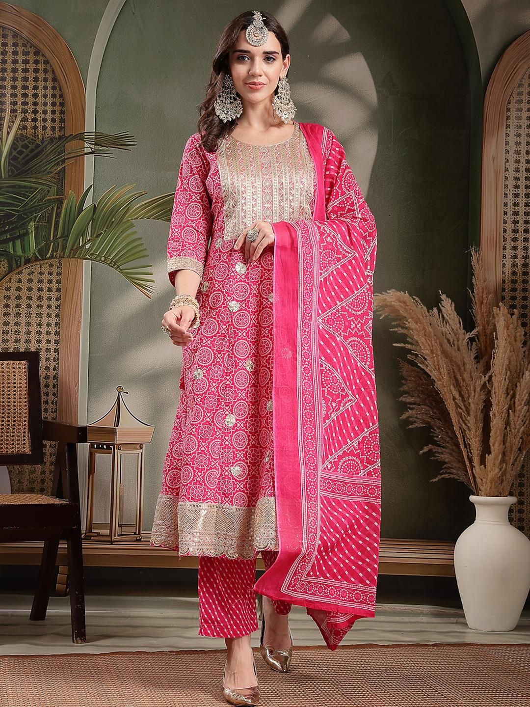 HERE&NOW Women Pink Pure Cotton Kurta Sets