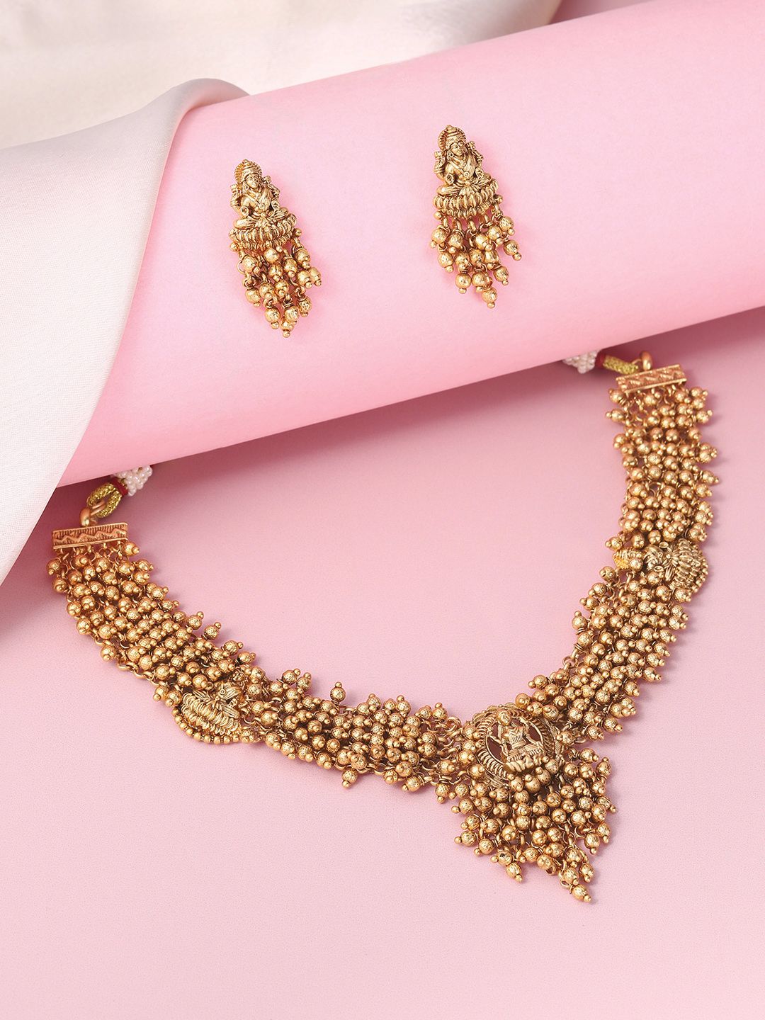Peora Gold-Plated Kundan Temple Jewellery Set-picture-10