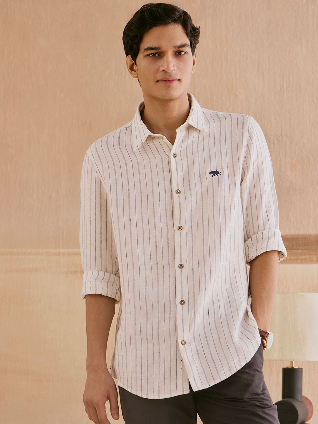 Andamen Men Casual Linen Woven Slim Fit Shirt-picture-27