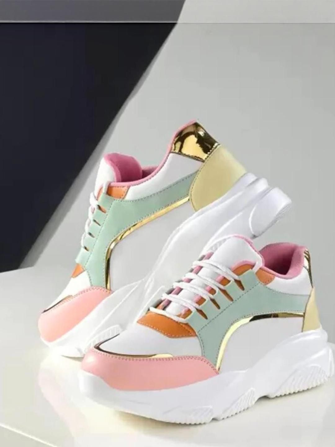 Shozie Women White & Green Colourblocked Lace Ups Synthetic Sneakers-picture-33