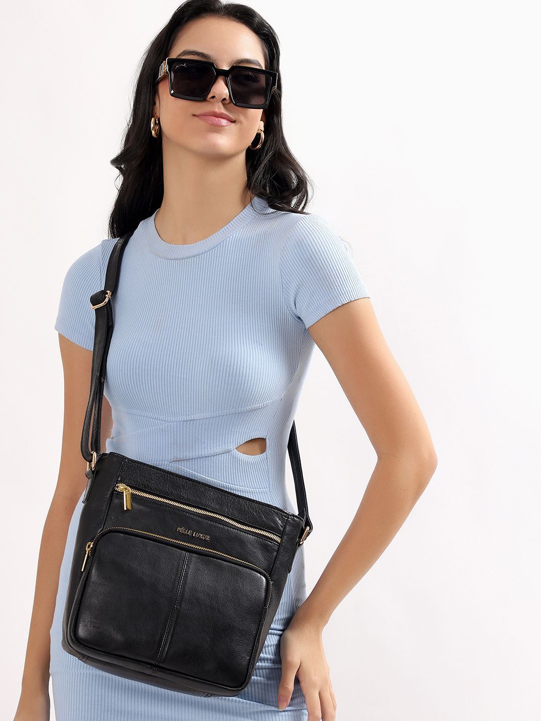 PELLE LUXUR Textured Leather Structured Sling Bag-picture-35