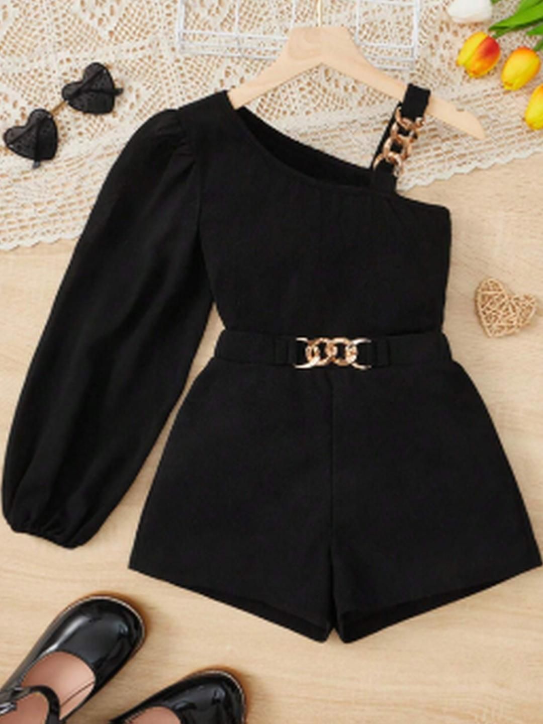 YK Kids-Girls Cotton One Shoulder Casual Fit & Flare Dress